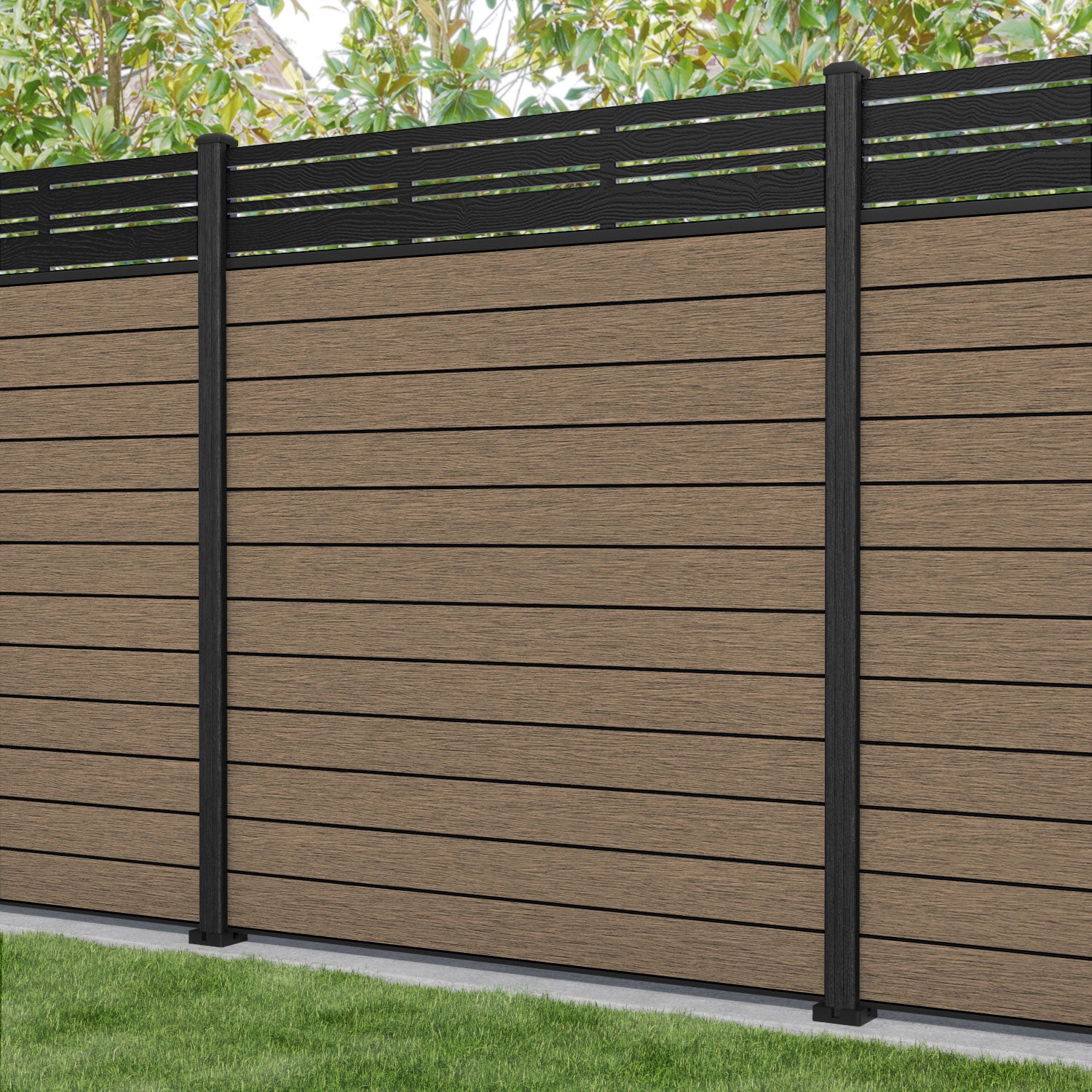 Fusion Linea Fence Panel - Teak - with our composite posts