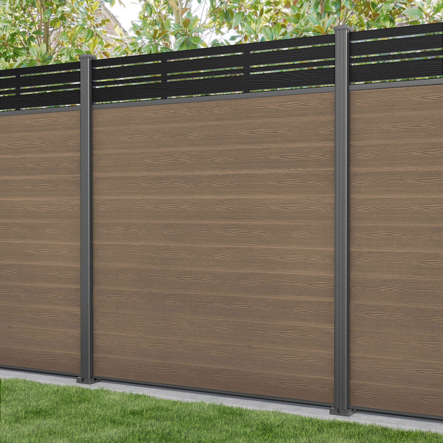Classic Linea Fence Panel - Teak - with our aluminium posts