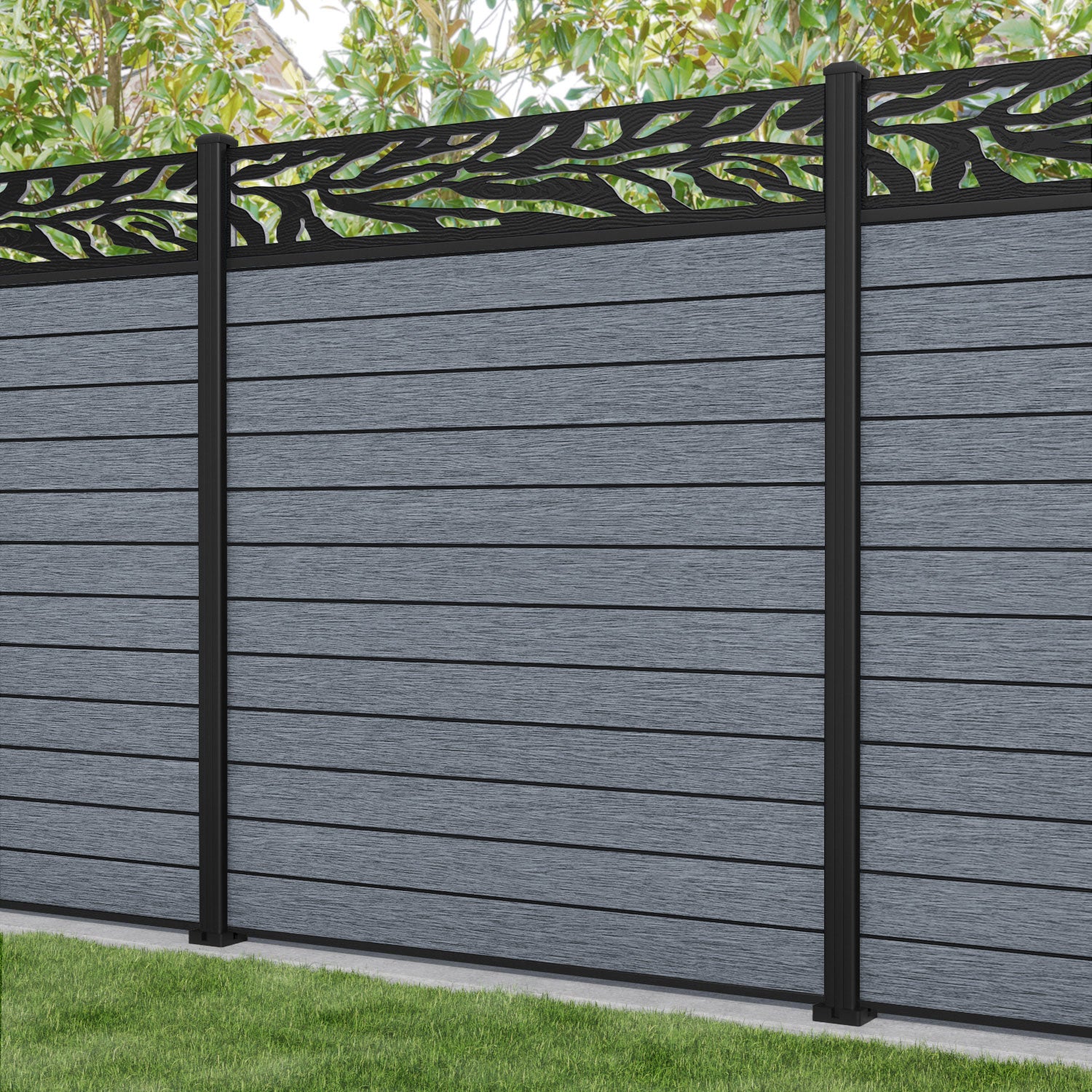 Fusion Malawi Fence Panel - Anthracite - with our aluminium posts