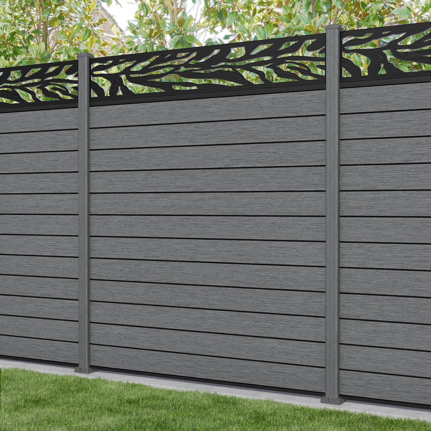 Fusion Malawi Fence Panel - Mid Grey - with our composite posts