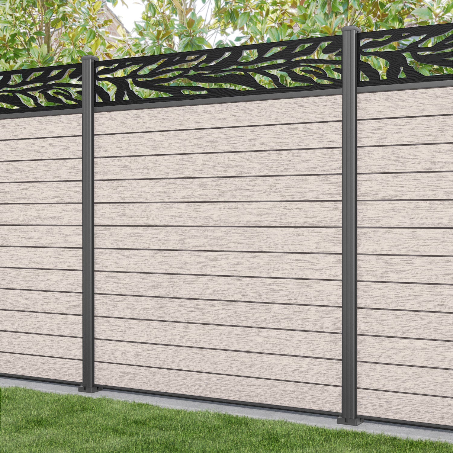 Fusion Malawi Fence Panel - Mid Stone - with our aluminium posts