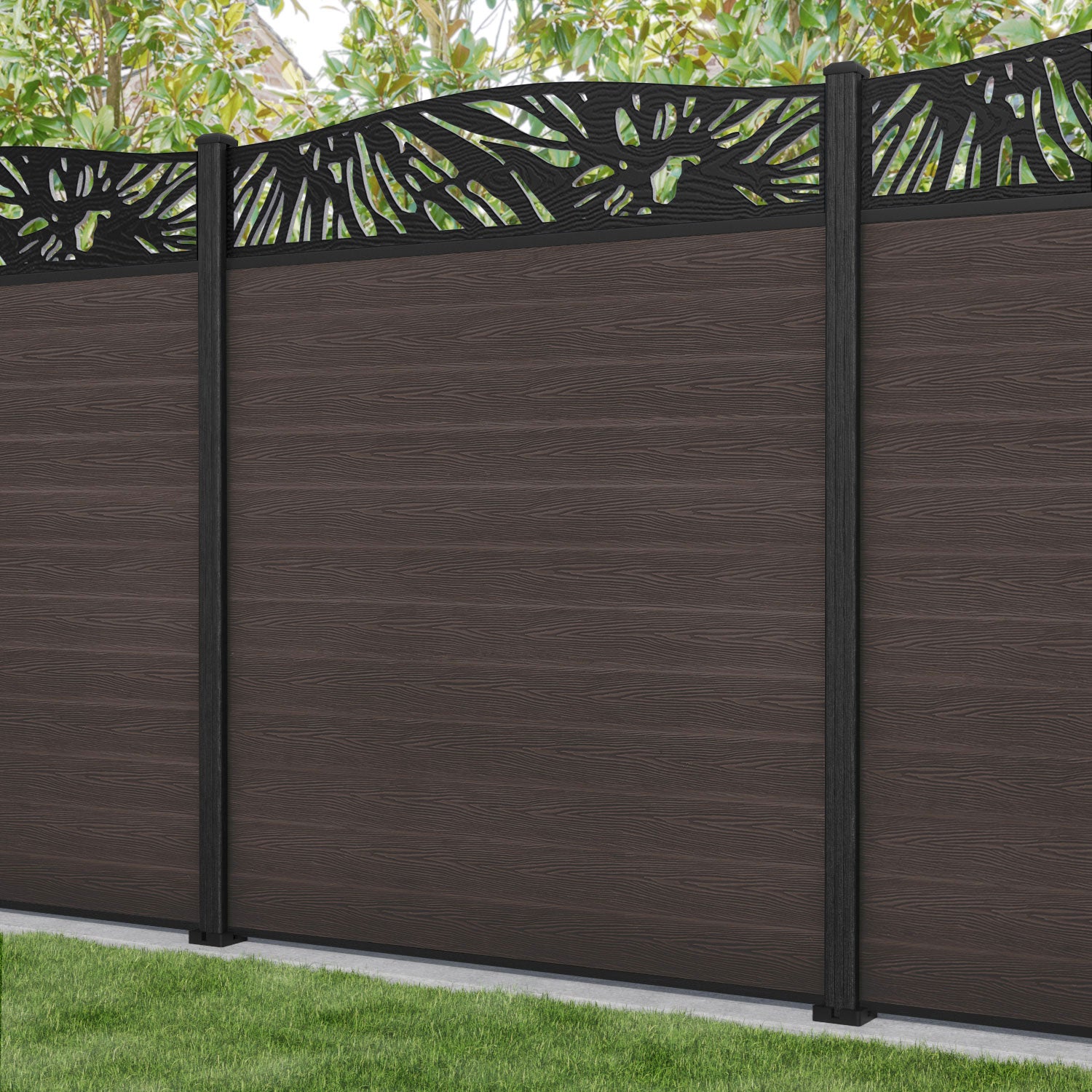 Classic Poppy Curved Top Fence Panel - Mid Brown - with our composite posts