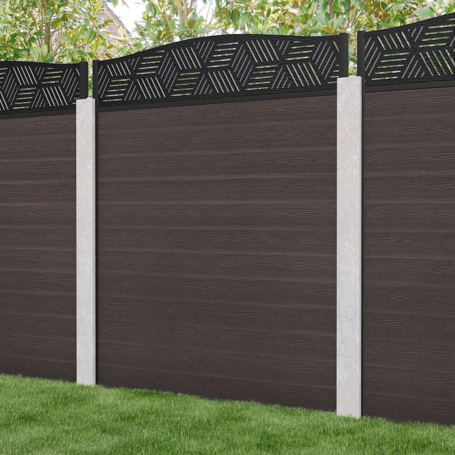 Classic Cubed Curved Top Fence Panel - Mid Brown - for existing concrete posts
