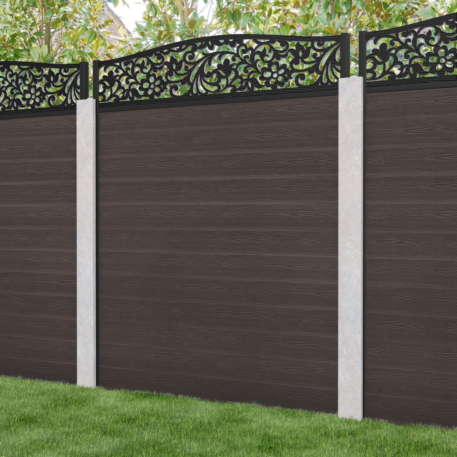 Classic Eden Curved Top Fence Panel - Mid Brown - for existing concrete posts