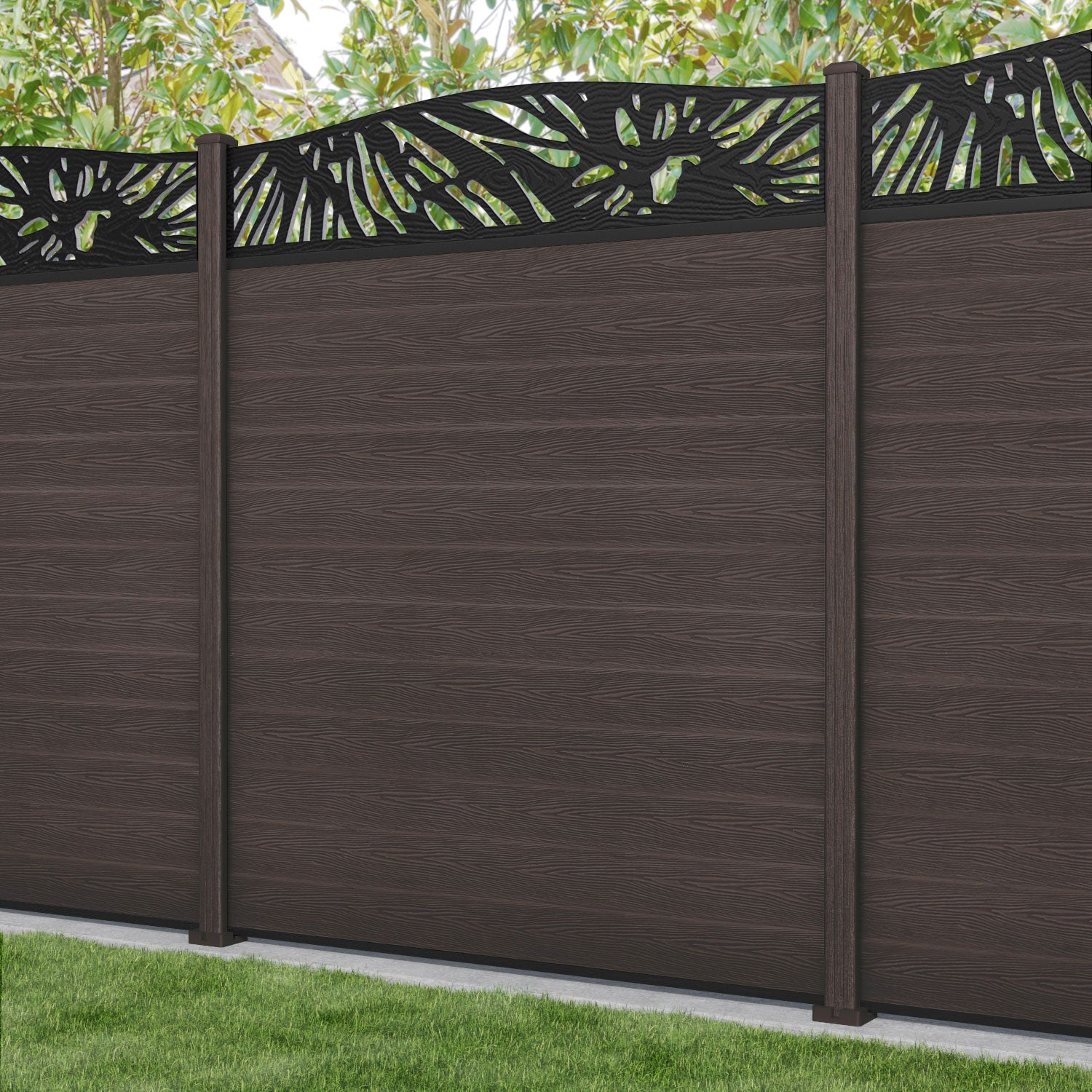 Classic Poppy Curved Top Fence Panel - Mid Brown - with our composite posts