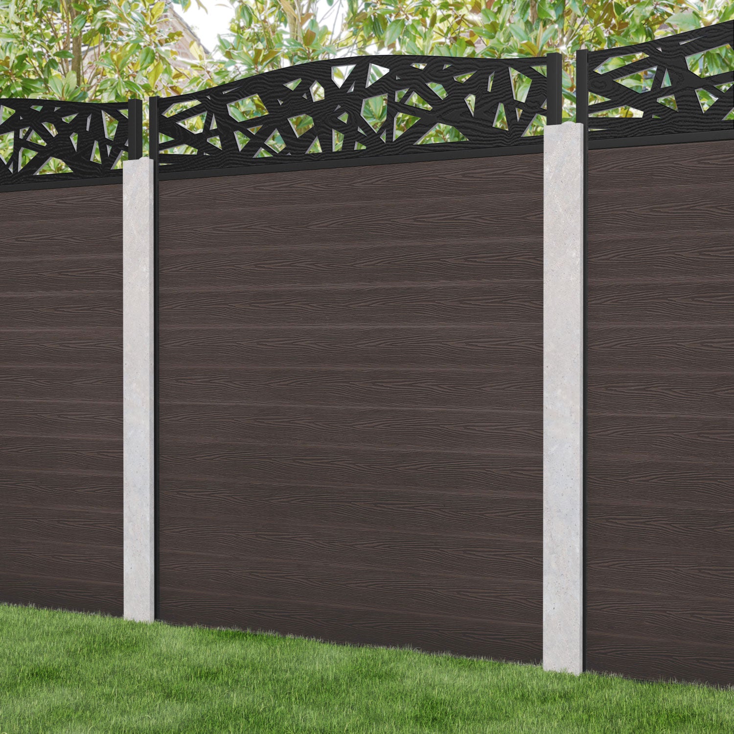 Classic Prism Curved Top Fence Panel - Mid Brown - for existing concrete posts