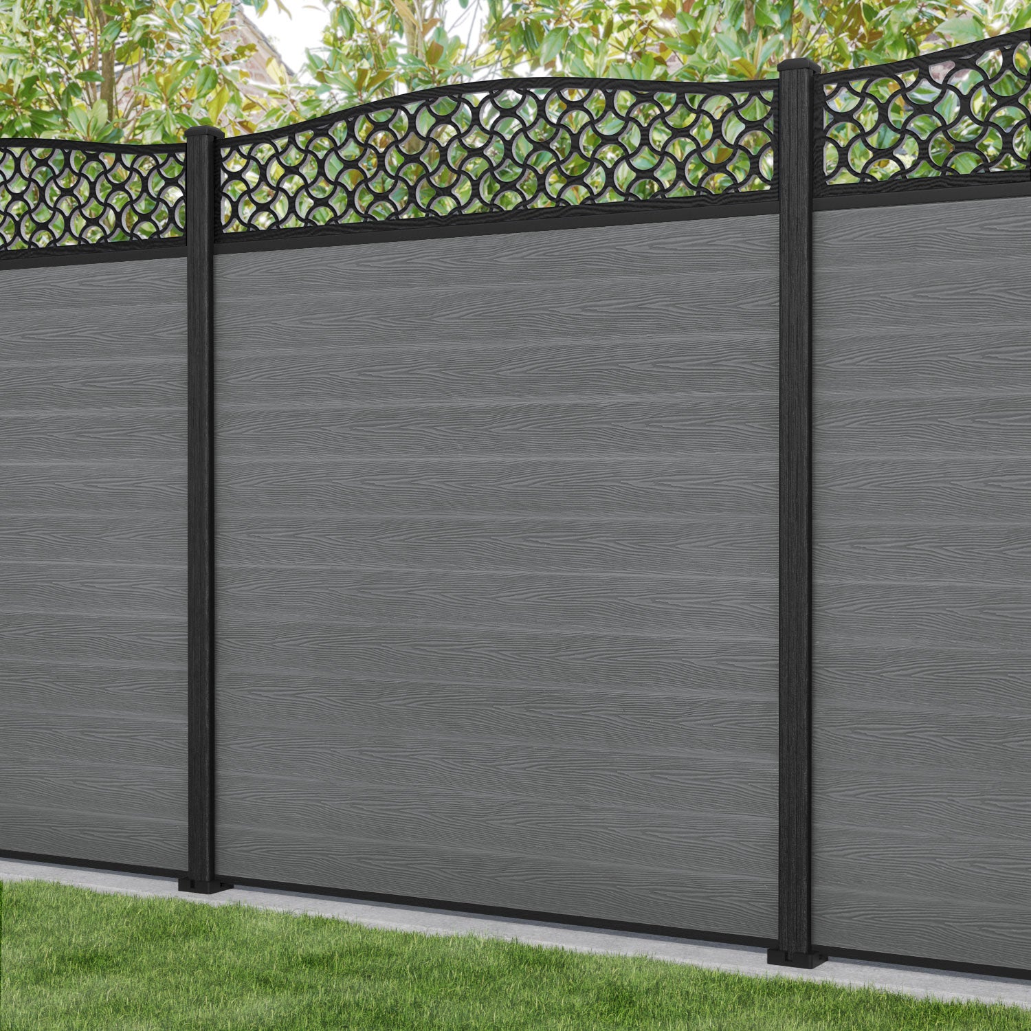 Classic Vida Curved Top Fence Panel - Mid Grey - with our composite posts