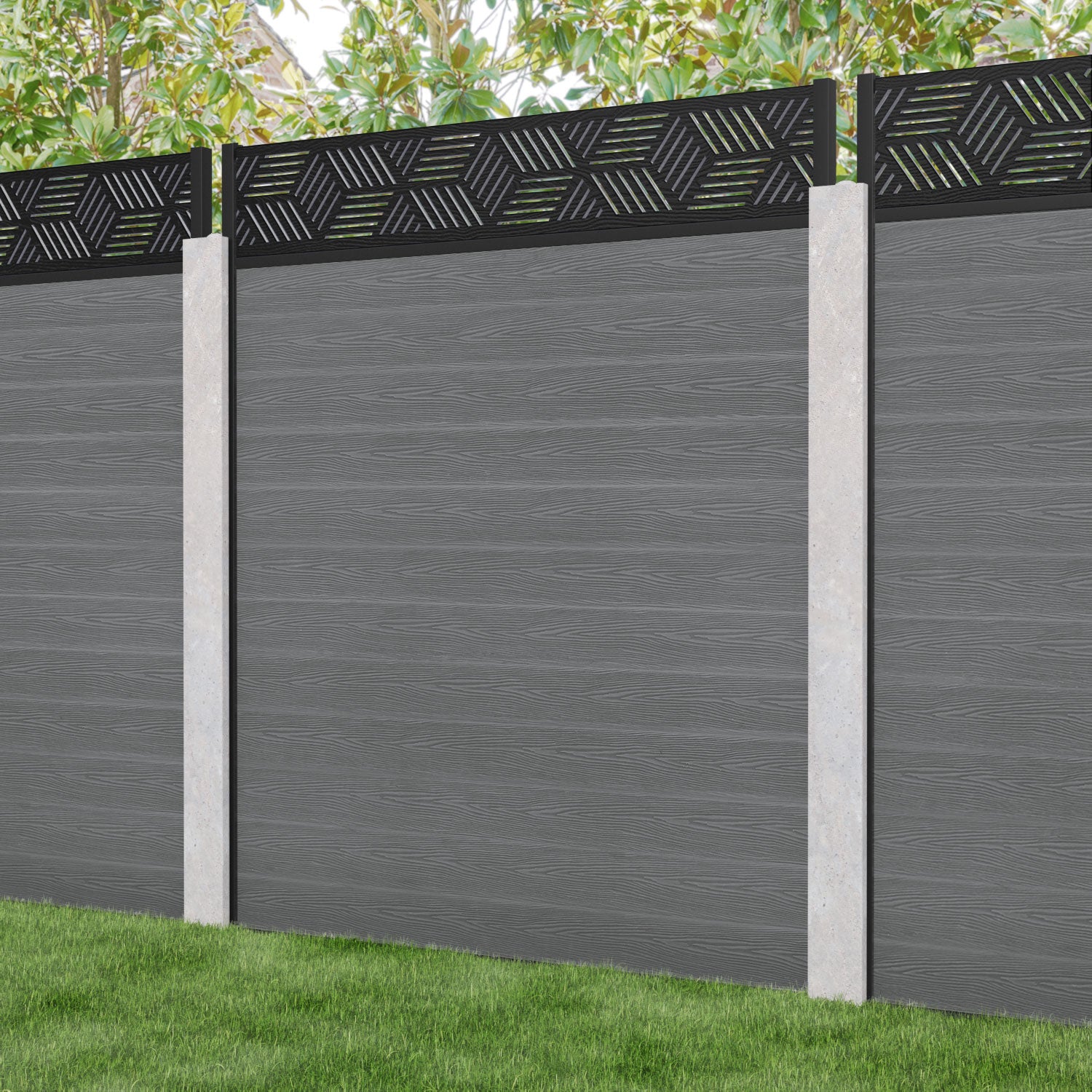 Classic Cubed Fence Panel - Mid Grey - for existing concrete posts