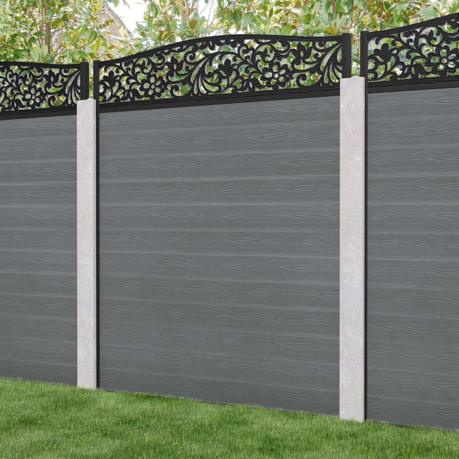 Classic Eden Curved Top Fence Panel - Mid Grey - for existing concrete posts