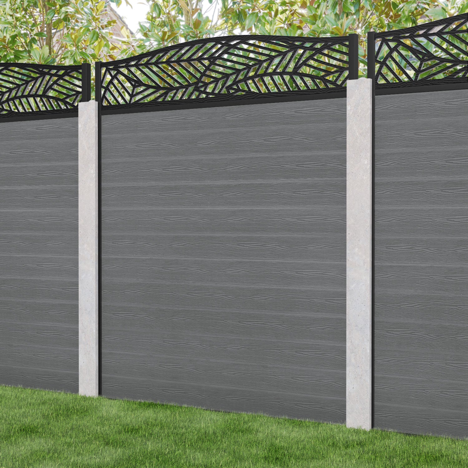 Classic Habitat Curved Top Fence Panel - Mid Grey - for existing concrete posts
