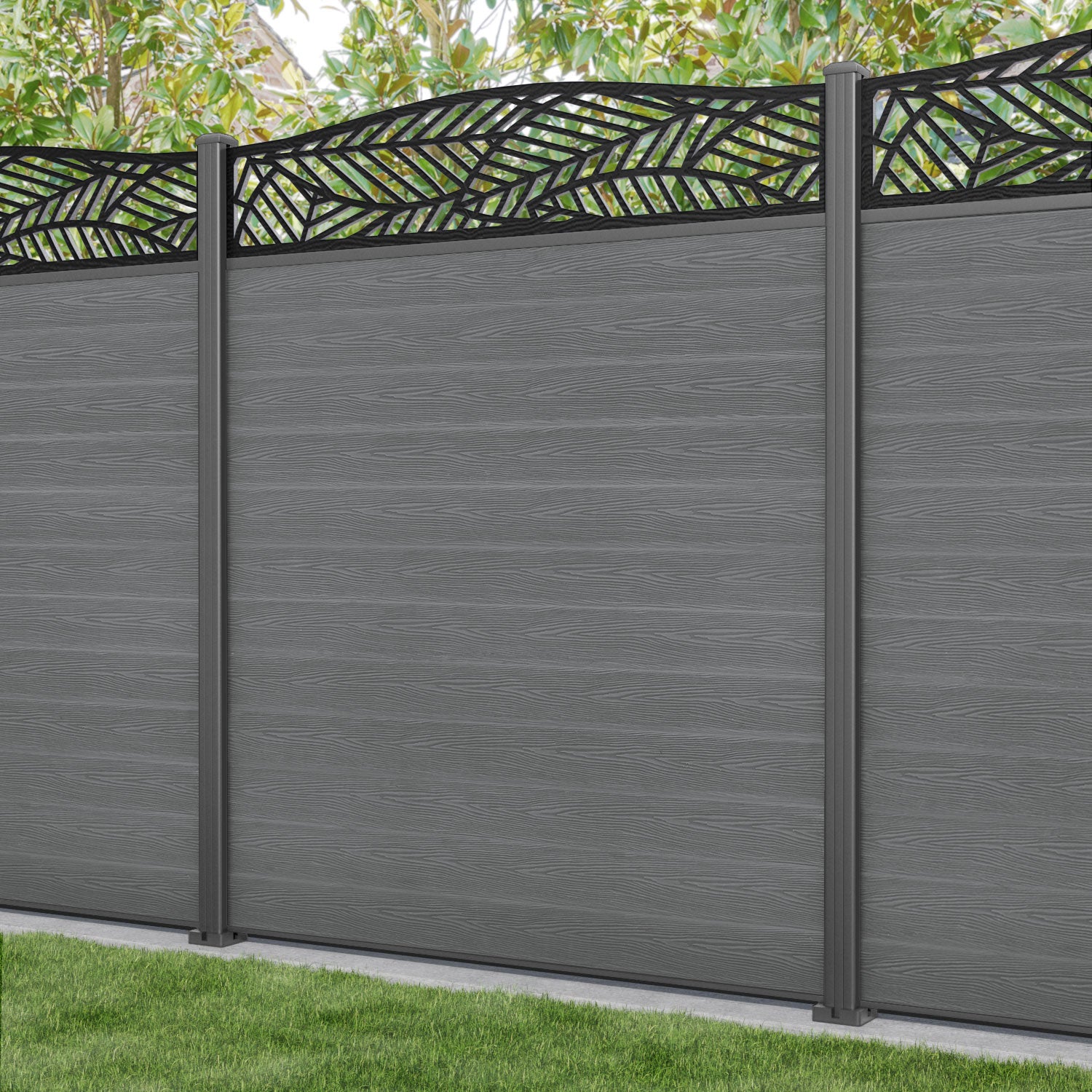 Classic Habitat Curved Top Fence Panel - Mid Grey - with our aluminium posts