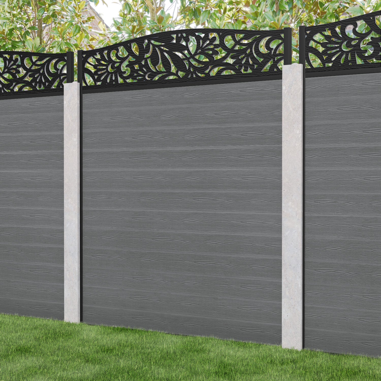Classic Heritage Curved Top Fence Panel - Mid Grey - for existing concrete posts