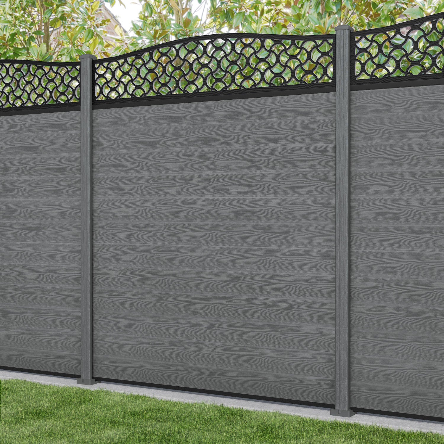 Classic Vida Curved Top Fence Panel - Mid Grey - with our composite posts
