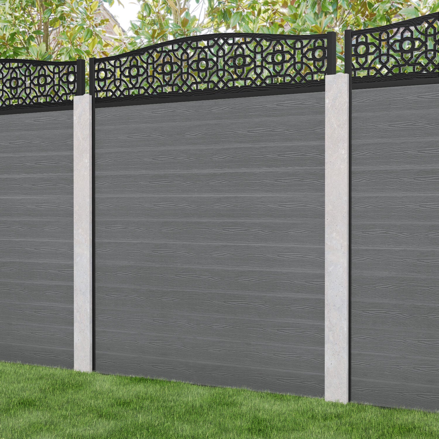 Classic Nabila Curved Top Fence Panel - Mid Grey - for existing concrete posts