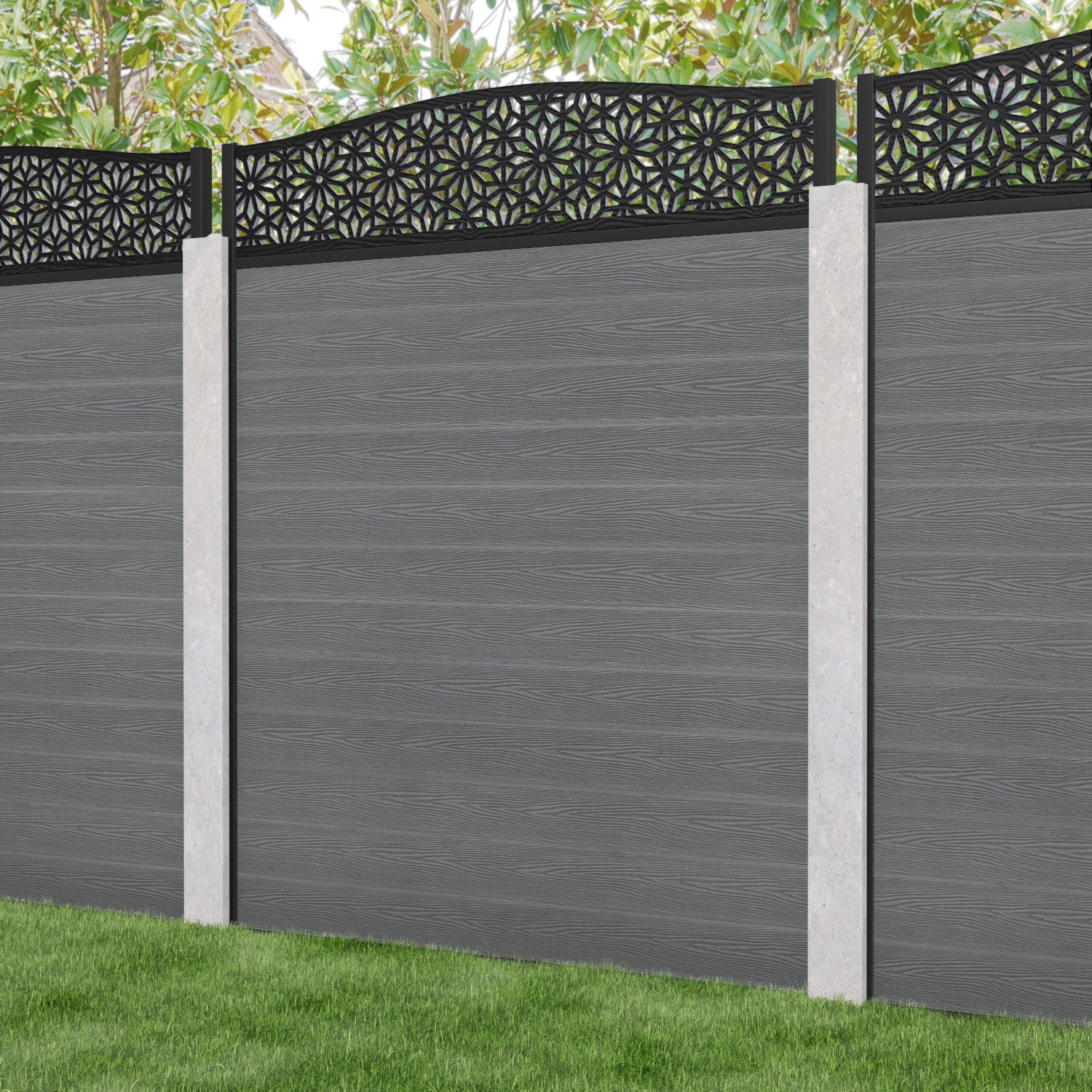 Classic Narwa Curved Top Fence Panel - Mid Grey - for existing concrete posts