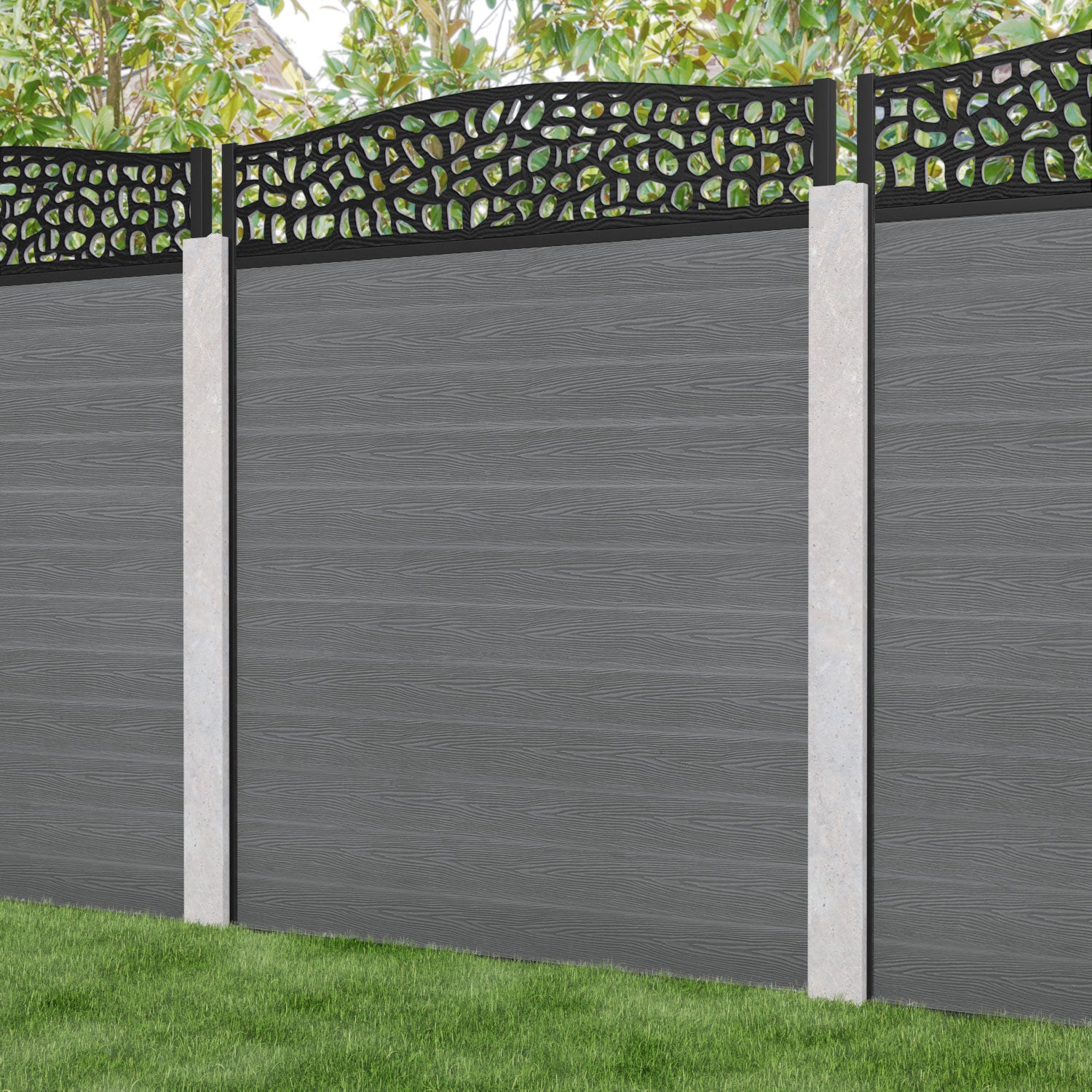 Classic Pebble Curved Top Fence Panel - Mid Grey - for existing concrete posts