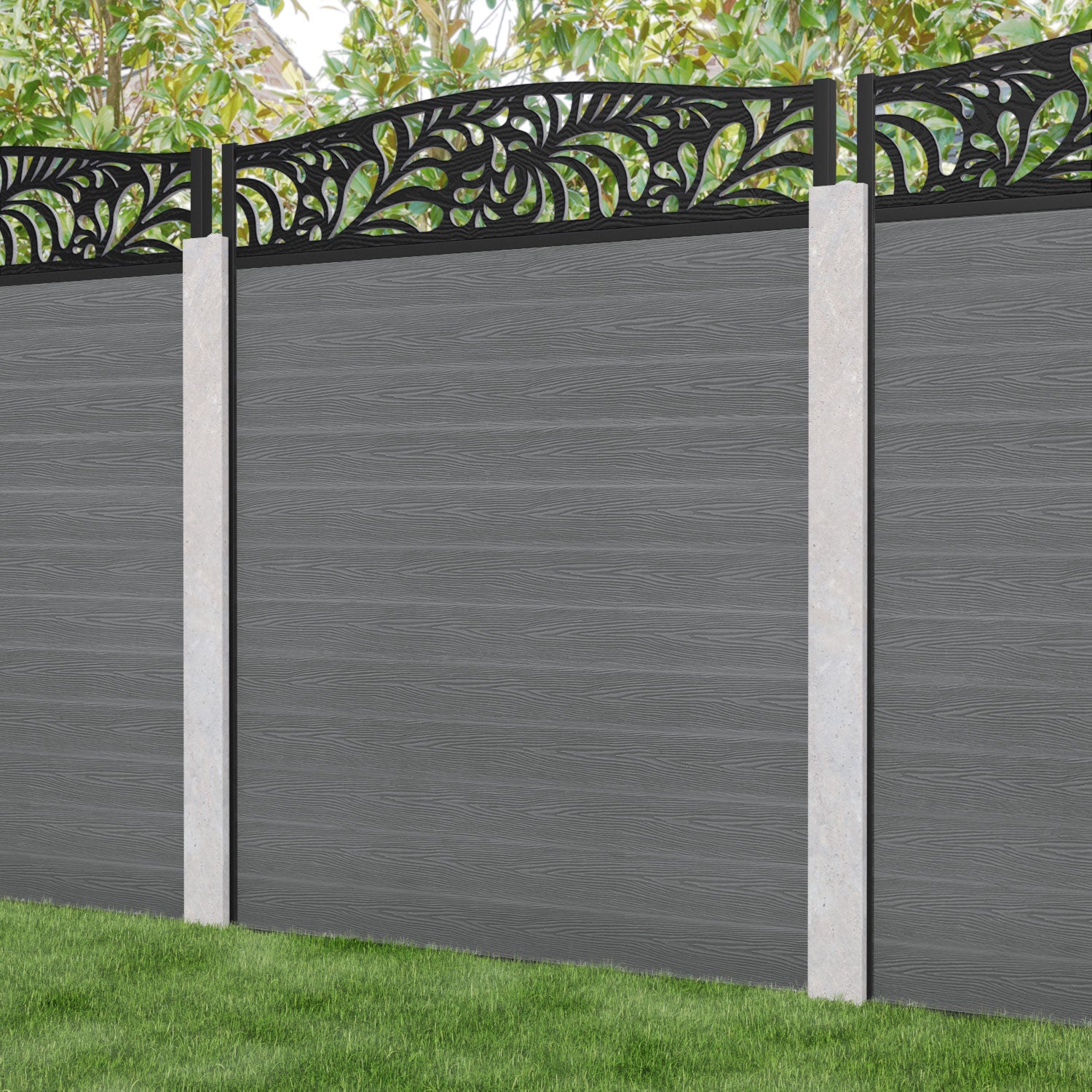 Classic Petal Curved Top Fence Panel - Mid Grey - for existing concrete posts