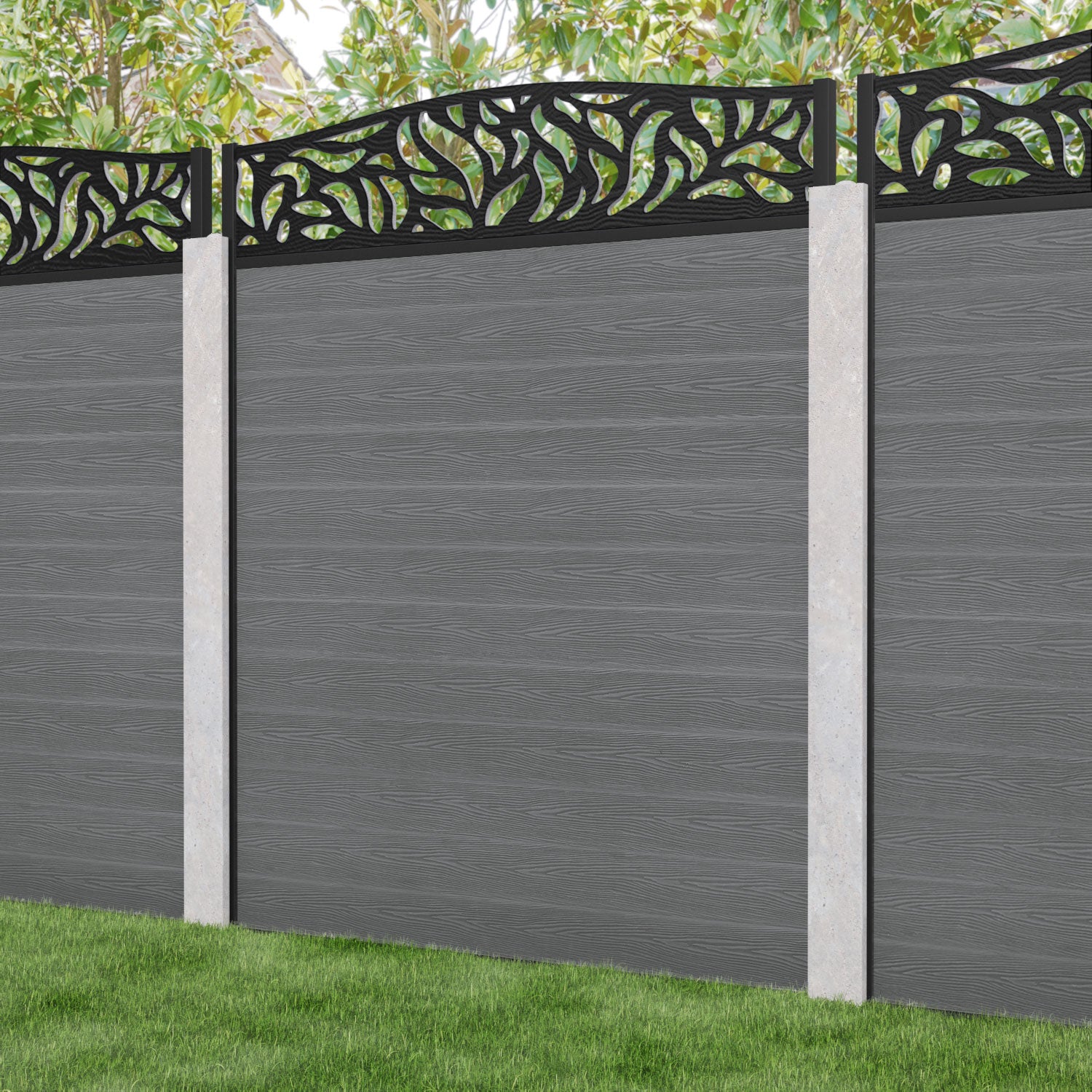 Classic Plume Curved Top Fence Panel - Mid Grey - for existing concrete posts
