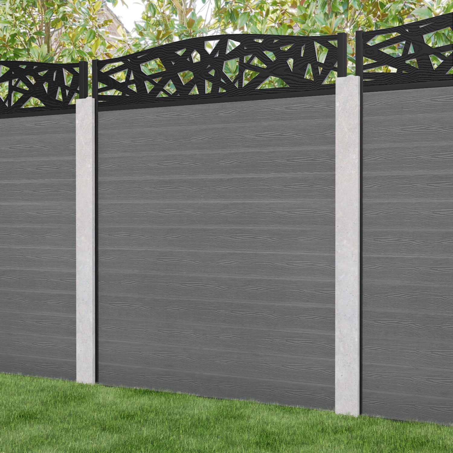 Classic Prism Curved Top Fence Panel - Mid Grey - for existing concrete posts