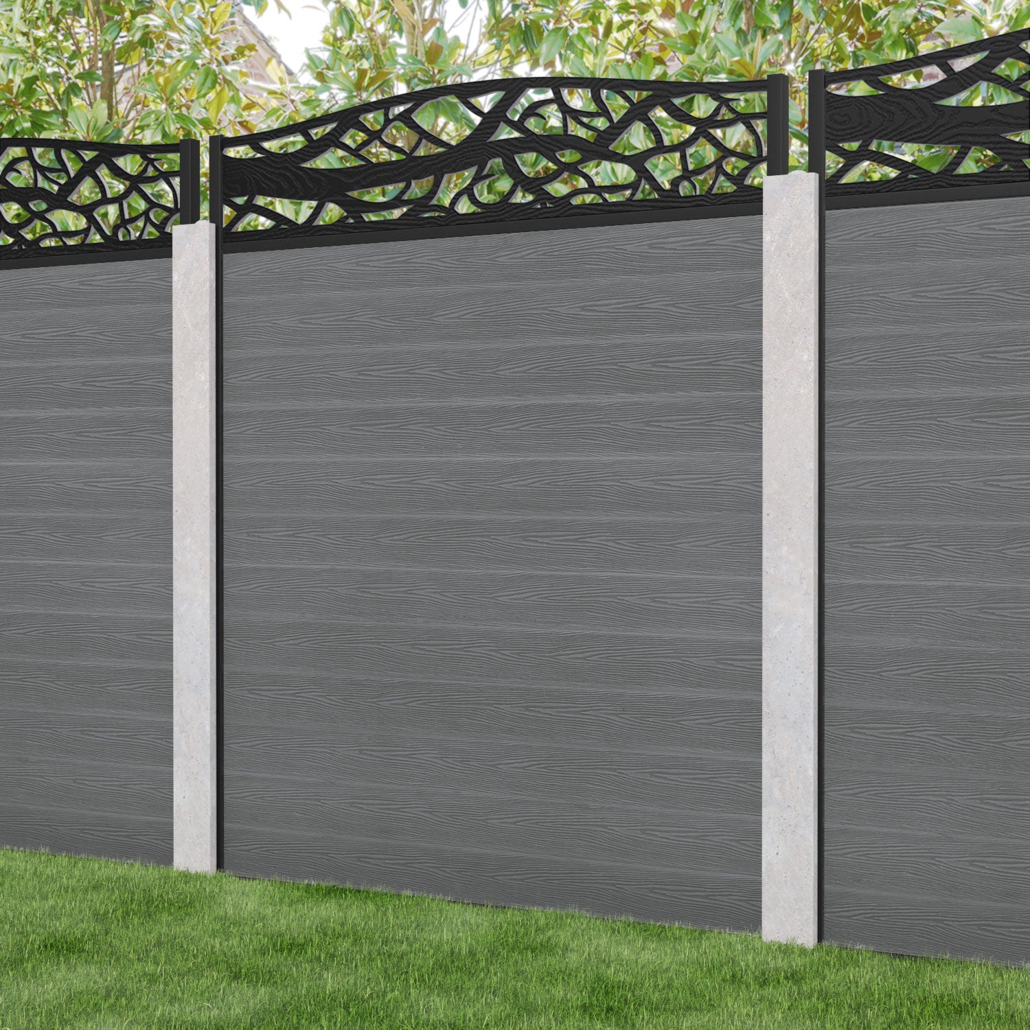 Classic Twilight Curved Top Fence Panel - Mid Grey - for existing concrete posts