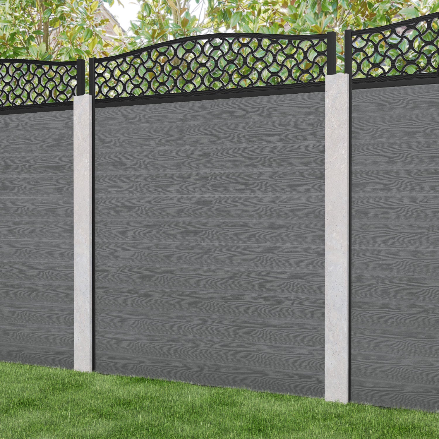Classic Vida Curved Top Fence Panel - Mid Grey - for existing concrete posts