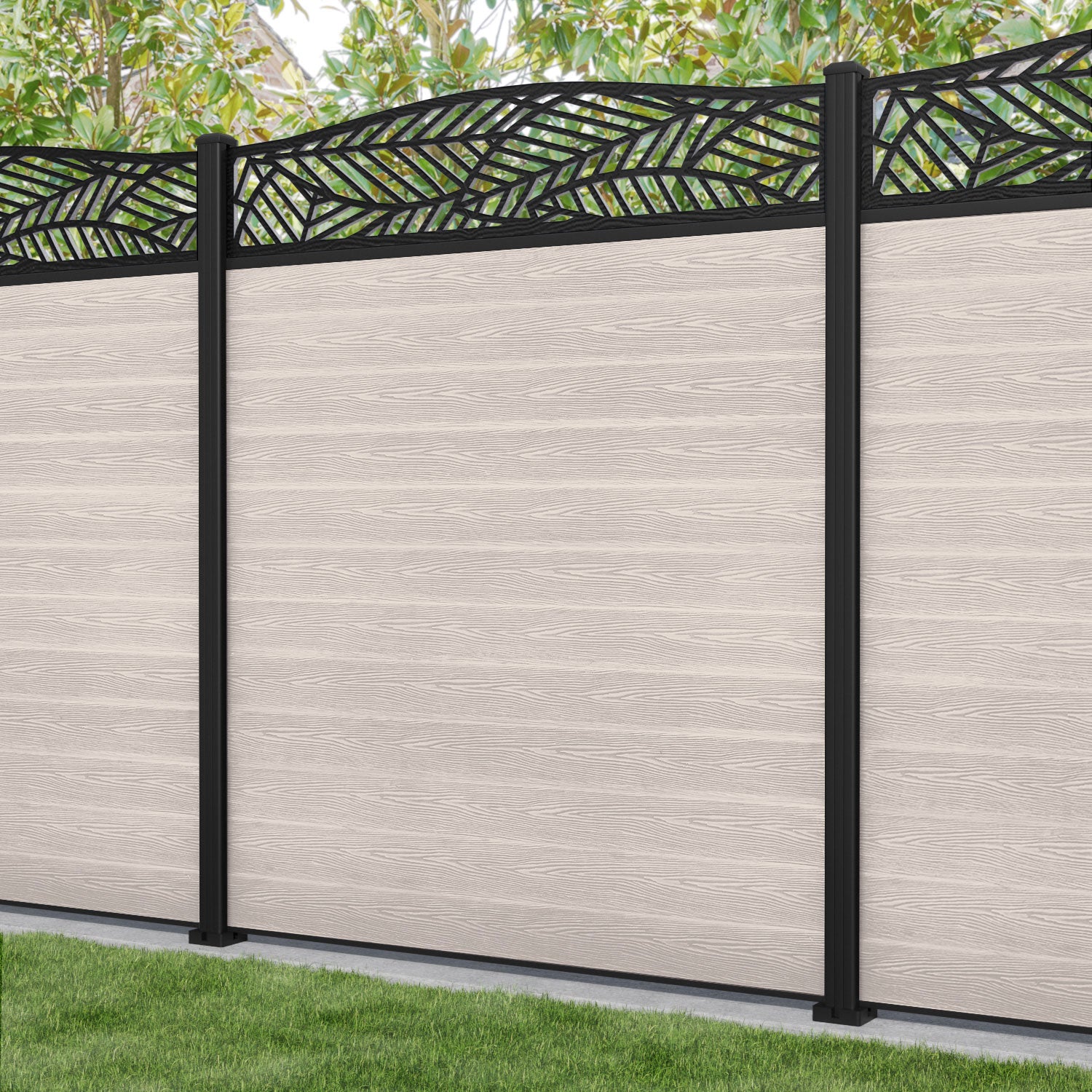 Classic Habitat Curved Top Fence Panel - Mid Stone - with our aluminium posts
