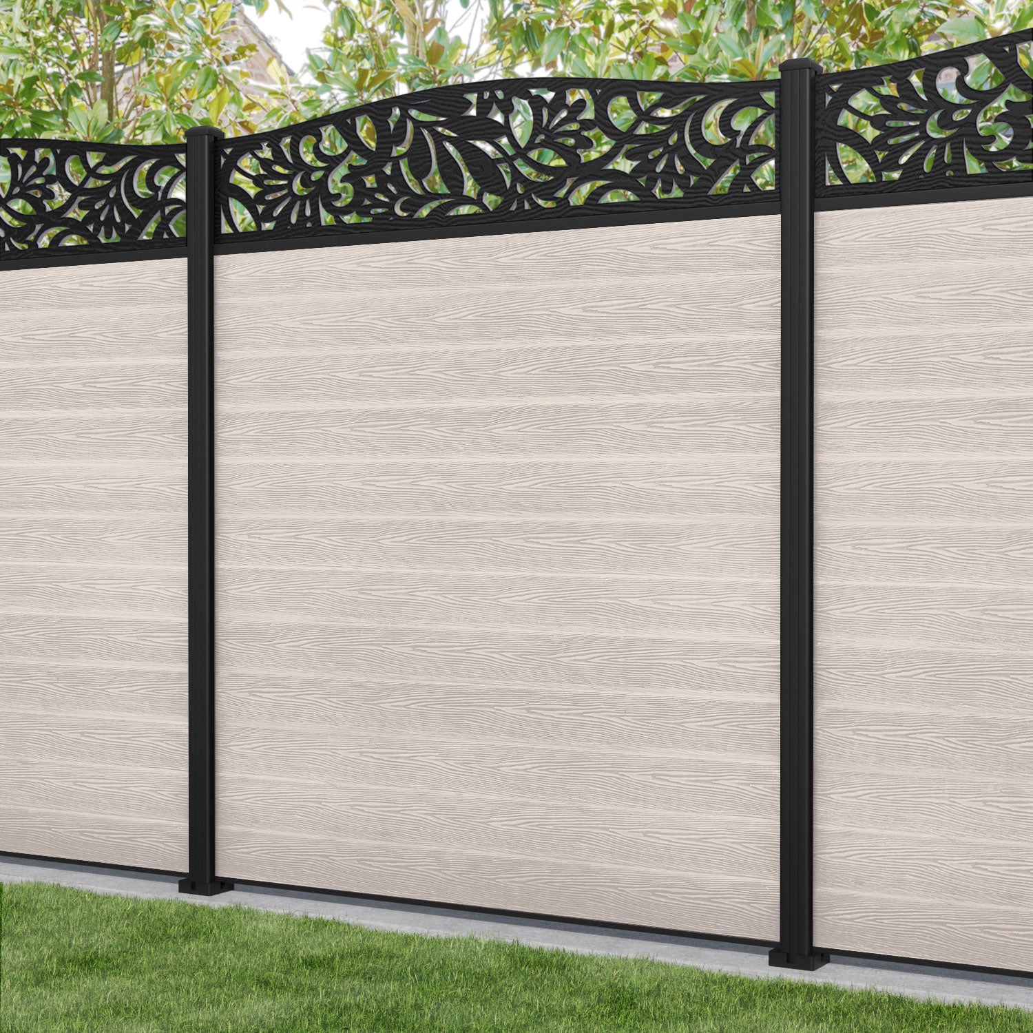 Classic Heritage Curved Top Fence Panel - Mid Stone - with our aluminium posts