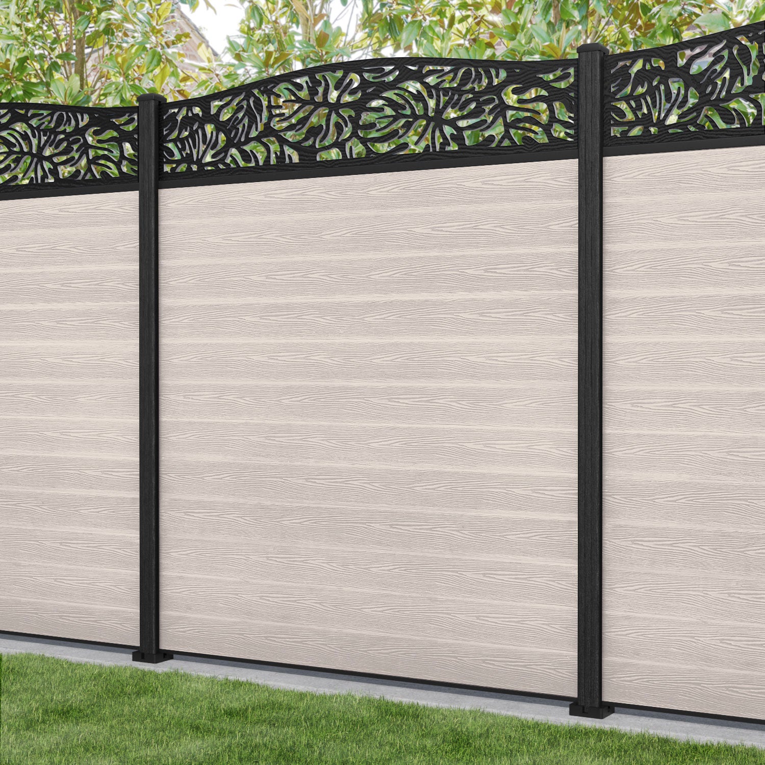 Classic Botanic Curved Top Fence Panel - Mid Stone - with our composite posts