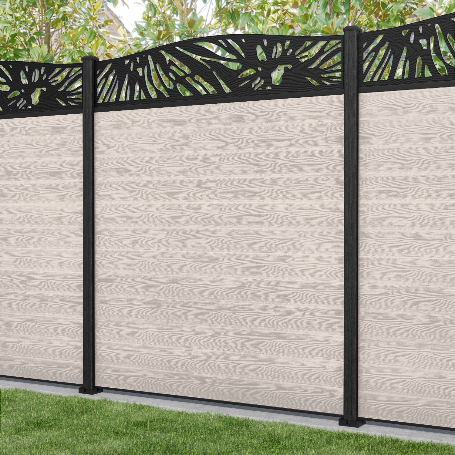 Classic Poppy Curved Top Fence Panel - Mid Stone - with our composite posts