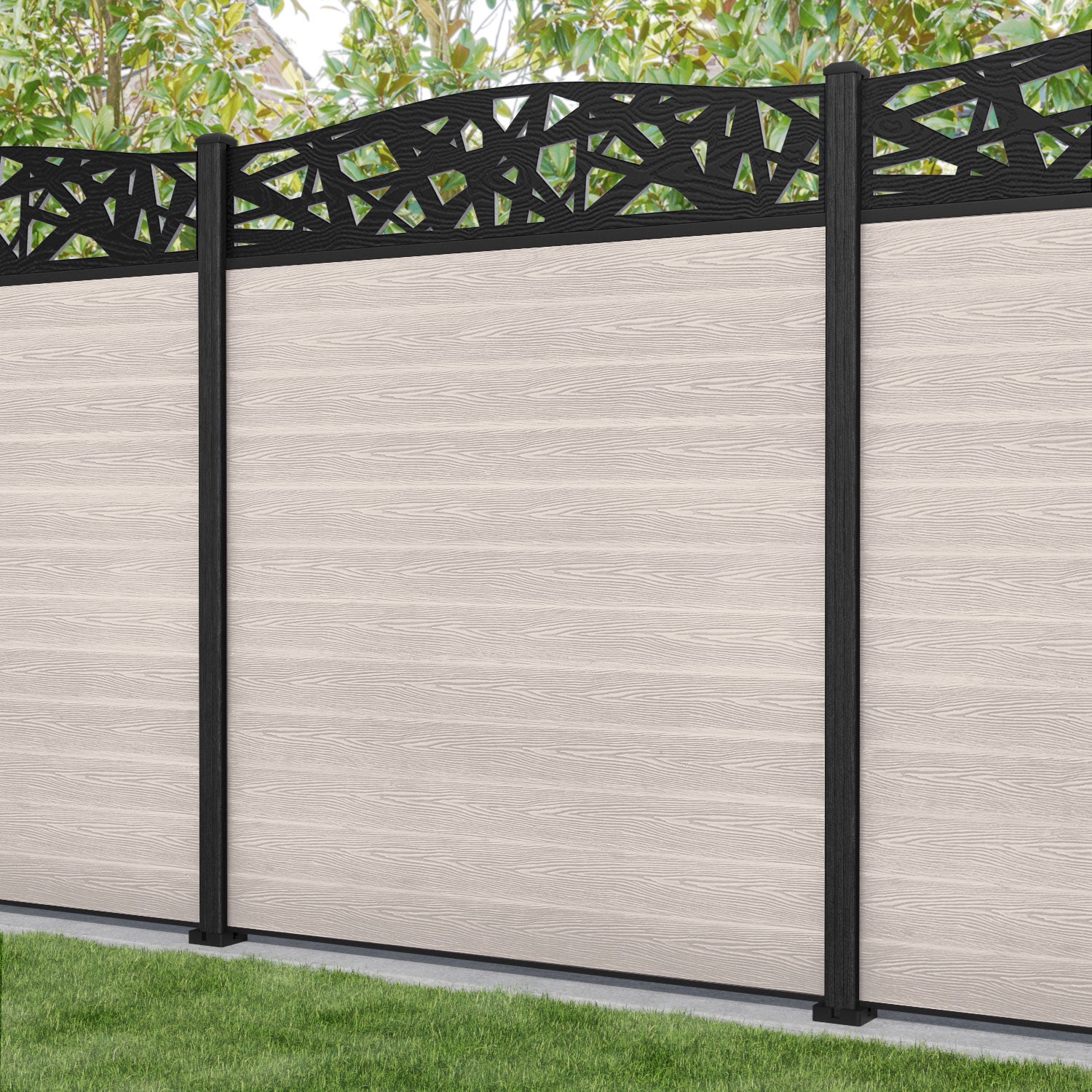 Classic Prism Curved Top Fence Panel - Mid Stone - with our composite posts