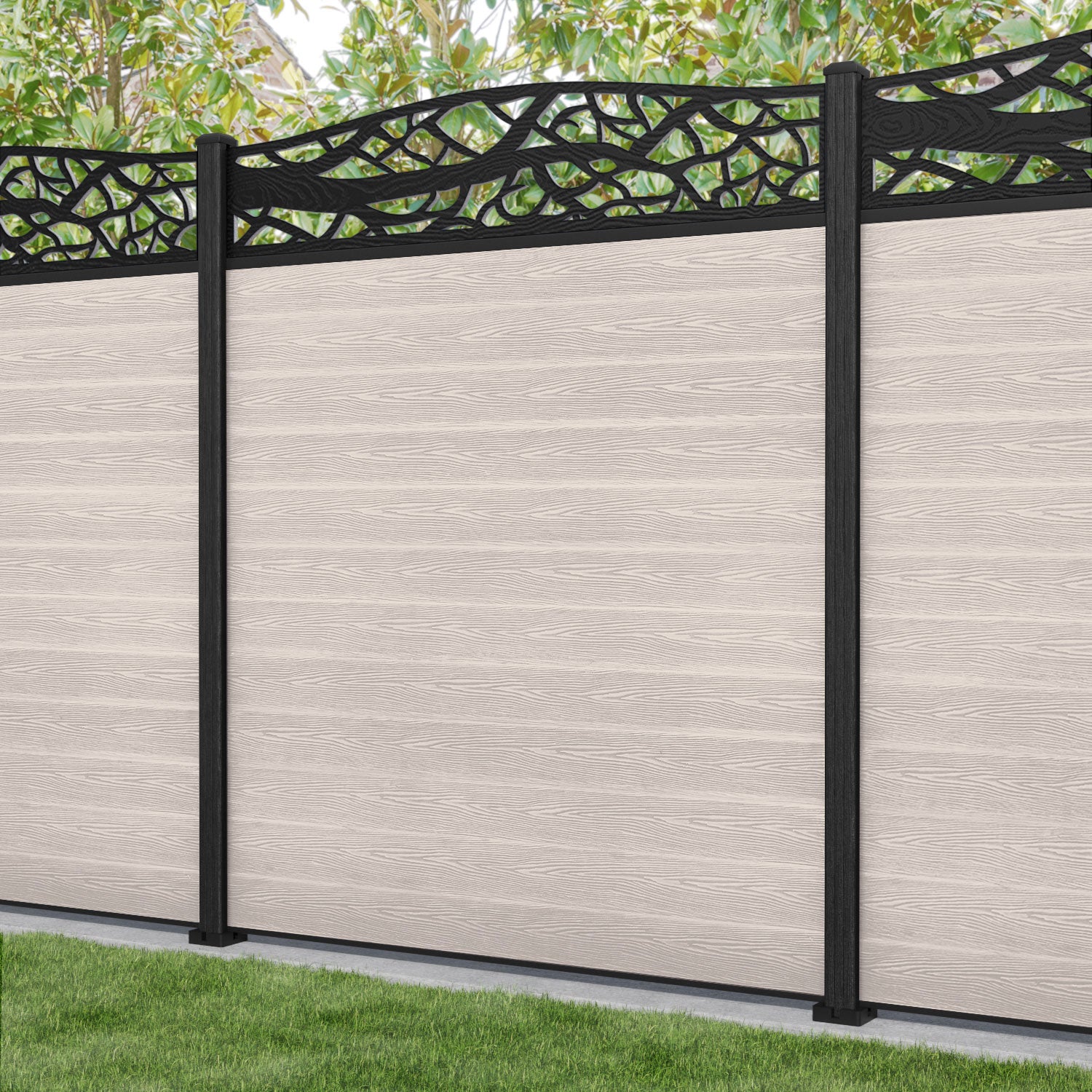 Classic Twilight Curved Top Fence Panel - Mid Stone - with our composite posts