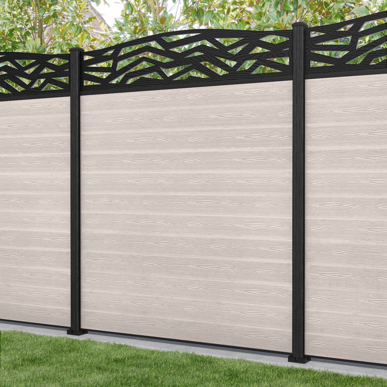 Classic Zenith Curved Top Fence Panel - Mid Stone - with our composite posts