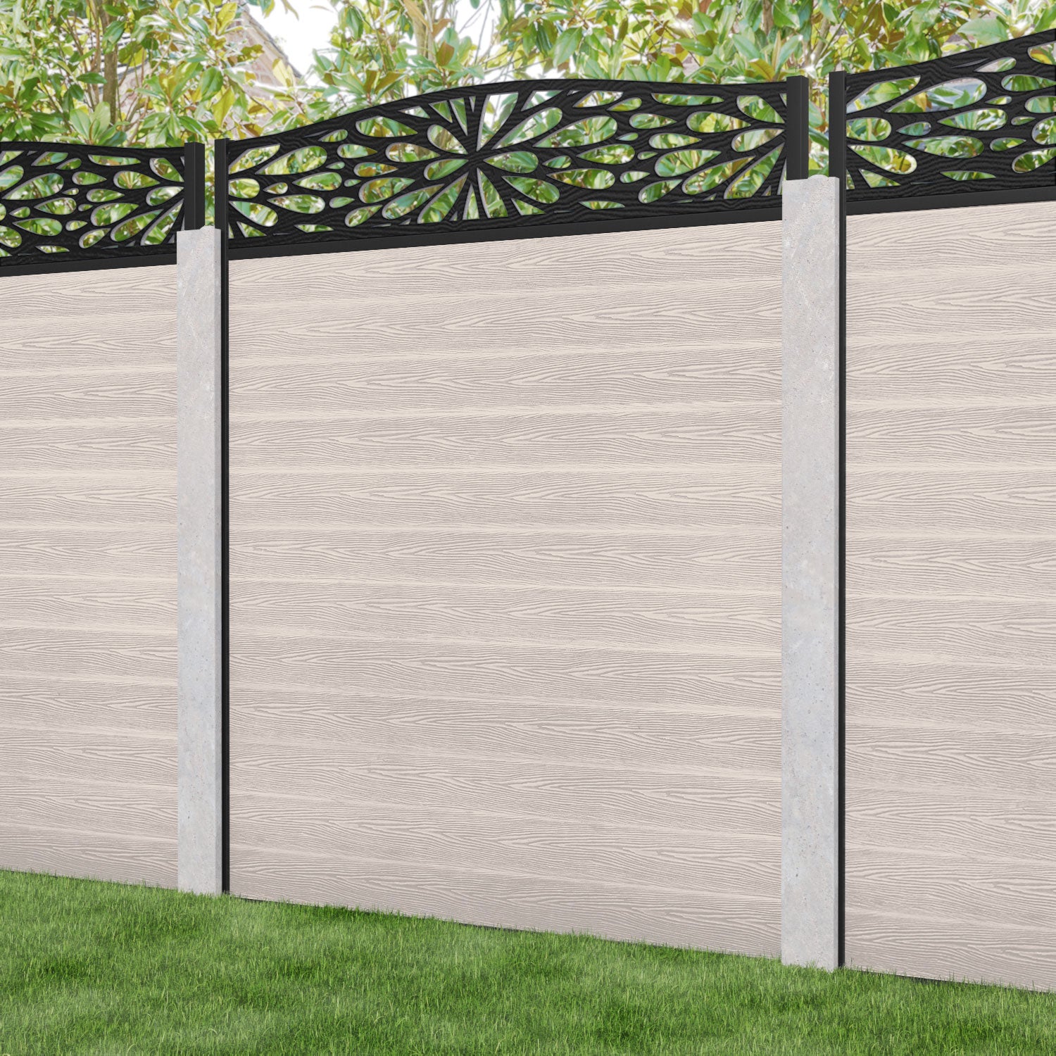 Classic Blossom Curved Top Fence Panel - Mid Stone - for existing concrete posts