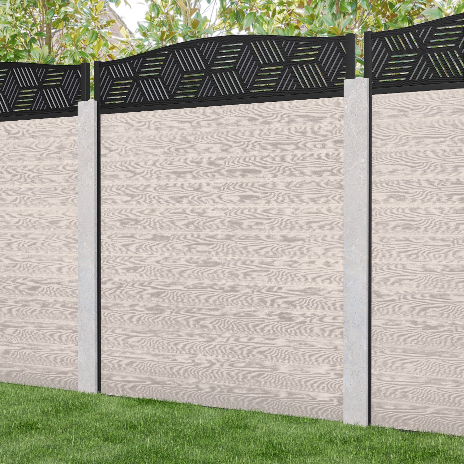 Classic Cubed Curved Top Fence Panel - Mid Stone - for existing concrete posts