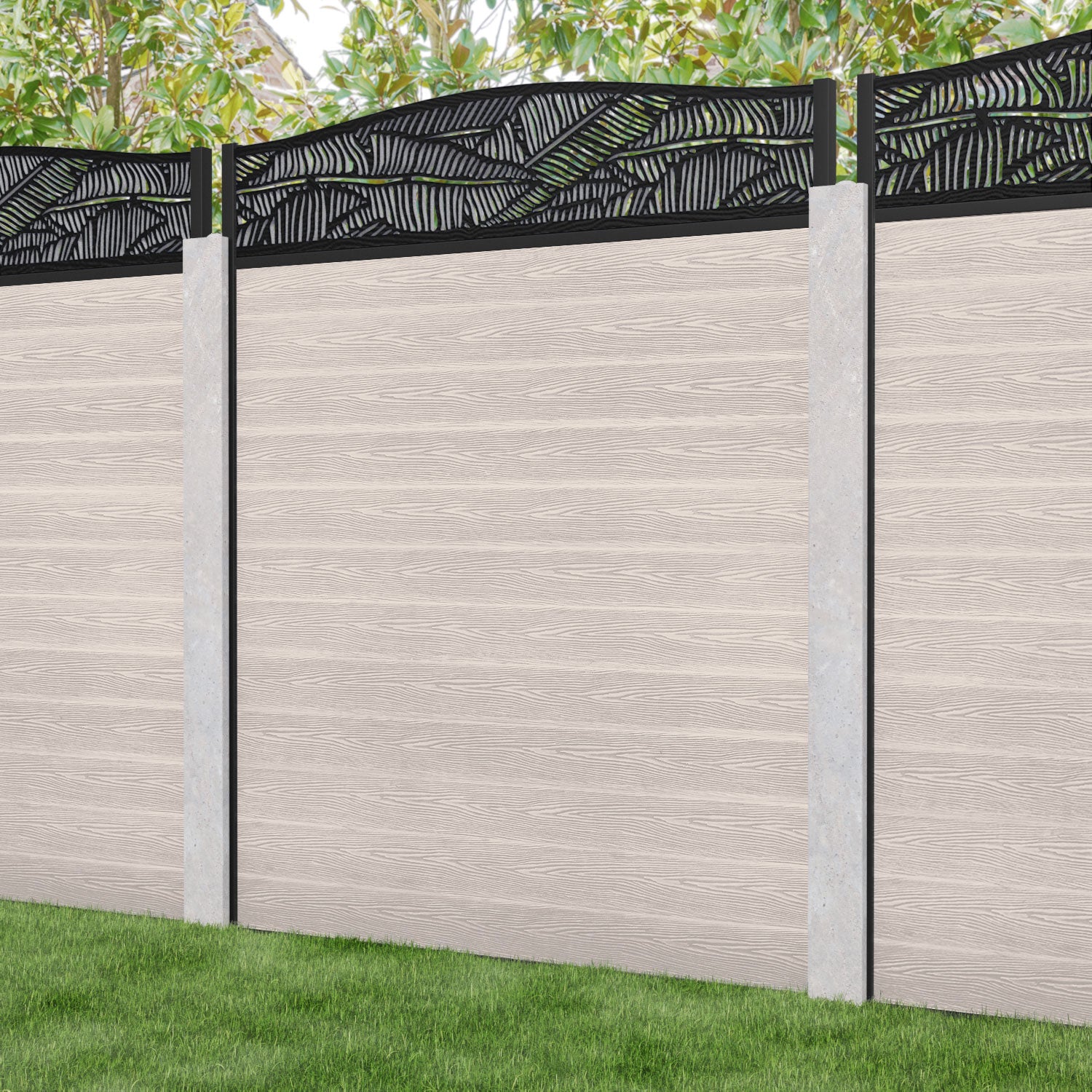 Classic Feather Curved Top Fence Panel - Mid Stone - for existing concrete posts
