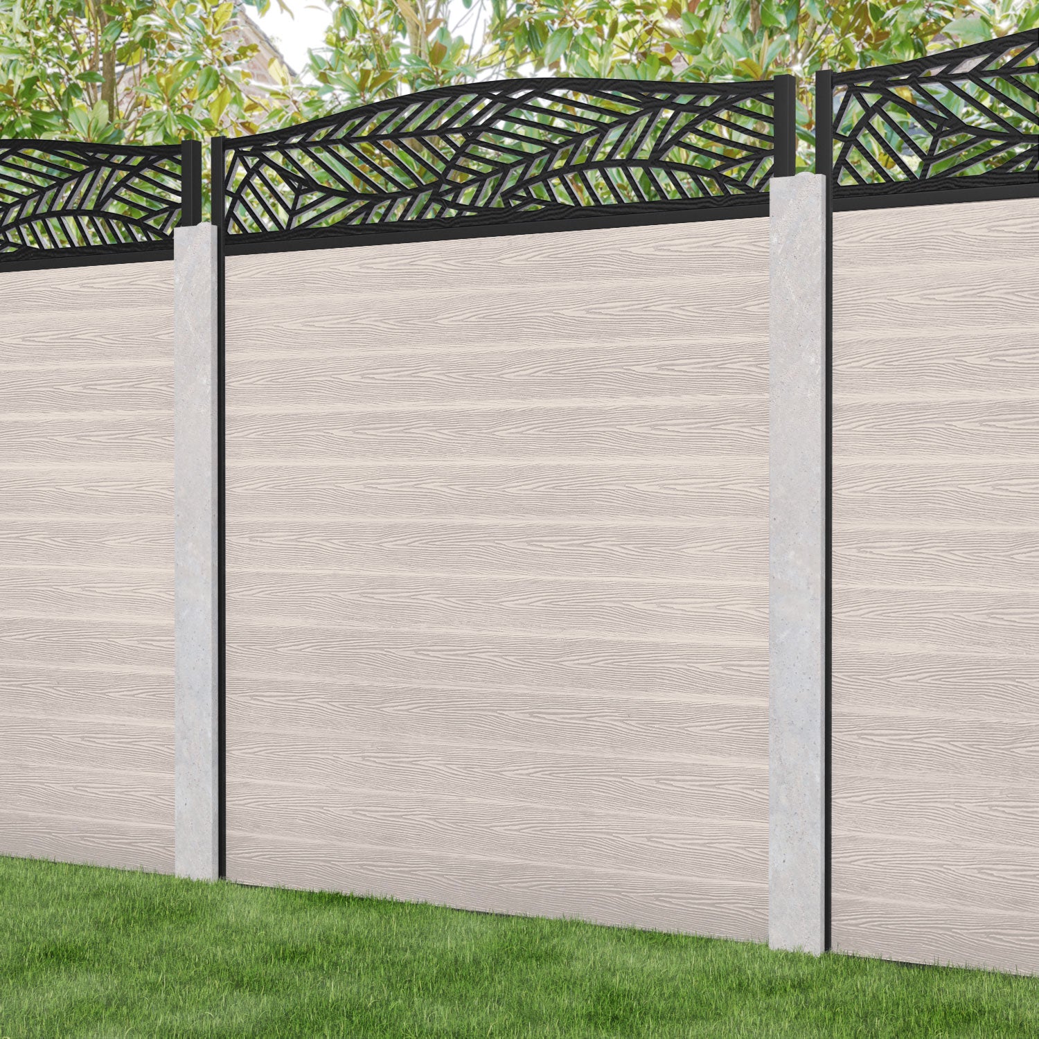 Classic Habitat Curved Top Fence Panel - Mid Stone - for existing concrete posts