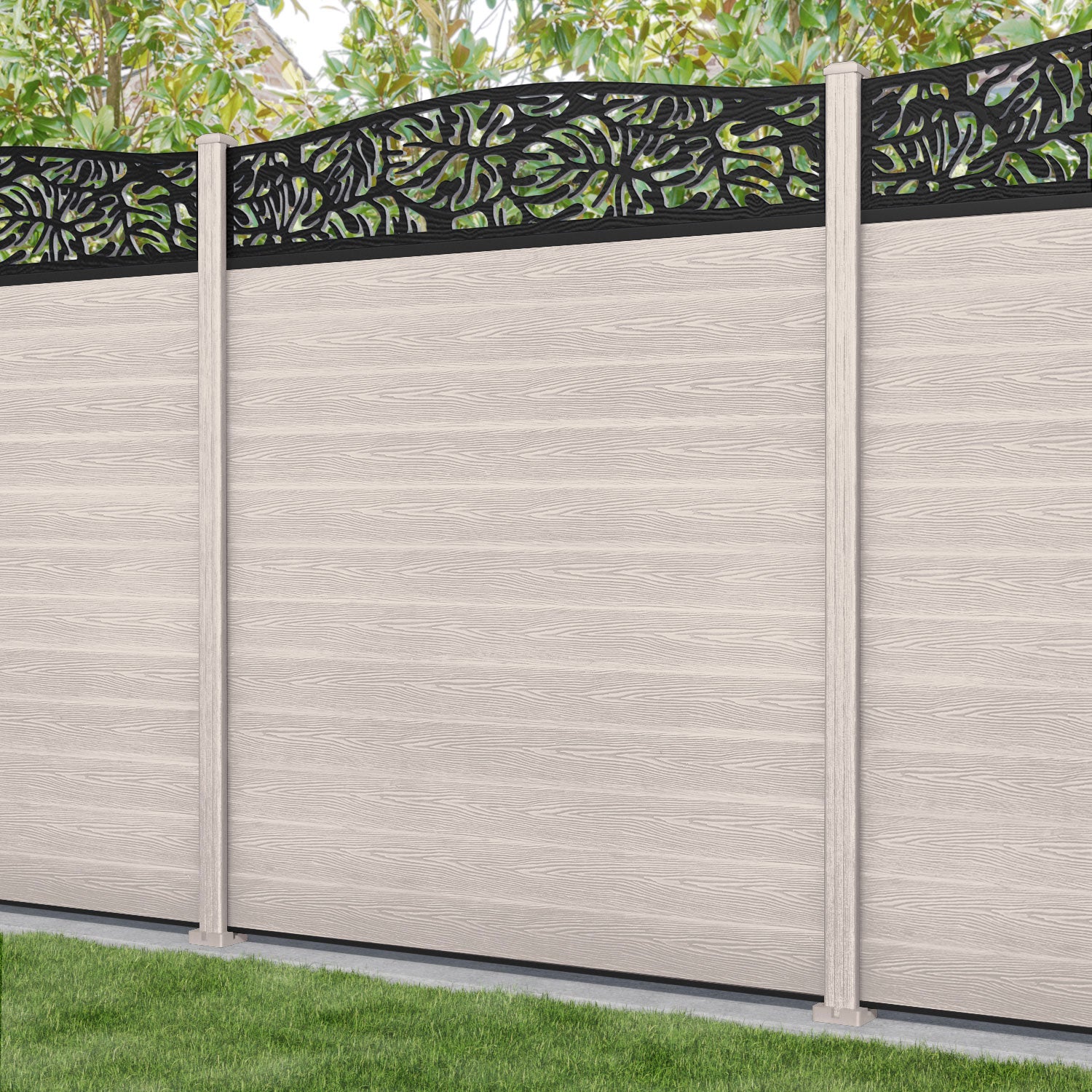 Classic Botanic Curved Top Fence Panel - Mid Stone - with our composite posts