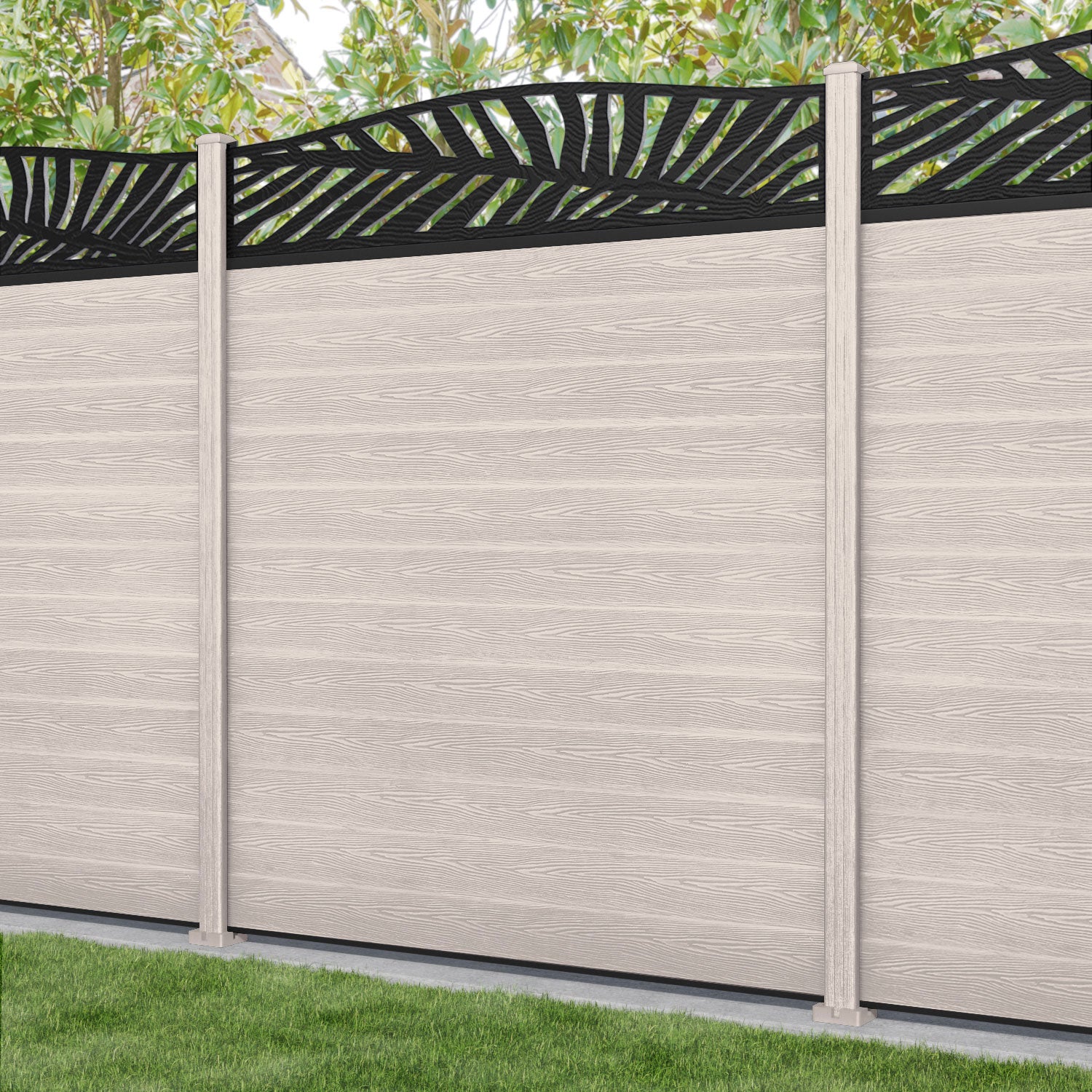 Classic Palm Curved Top Fence Panel - Mid Stone - with our composite posts