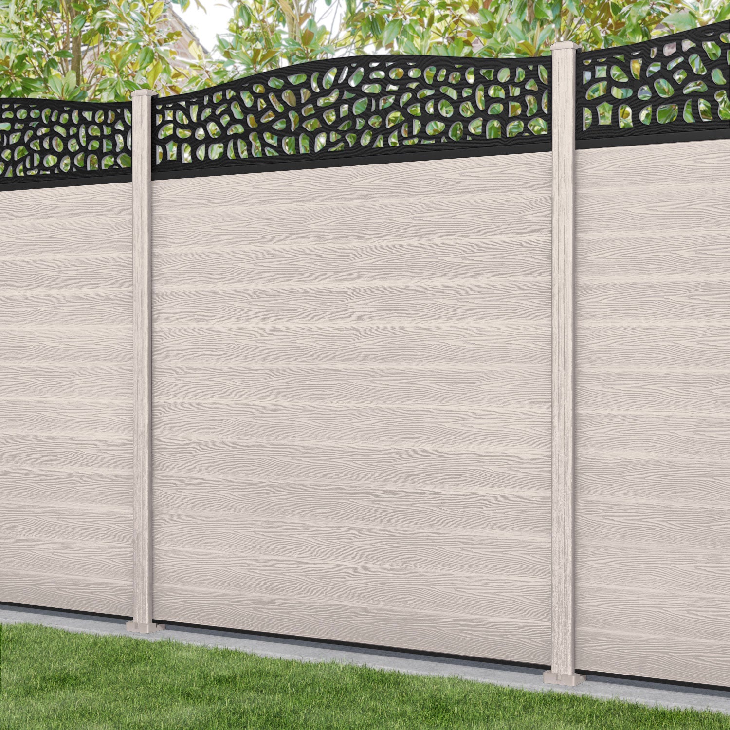 Classic Pebble Curved Top Fence Panel - Mid Stone - with our composite posts