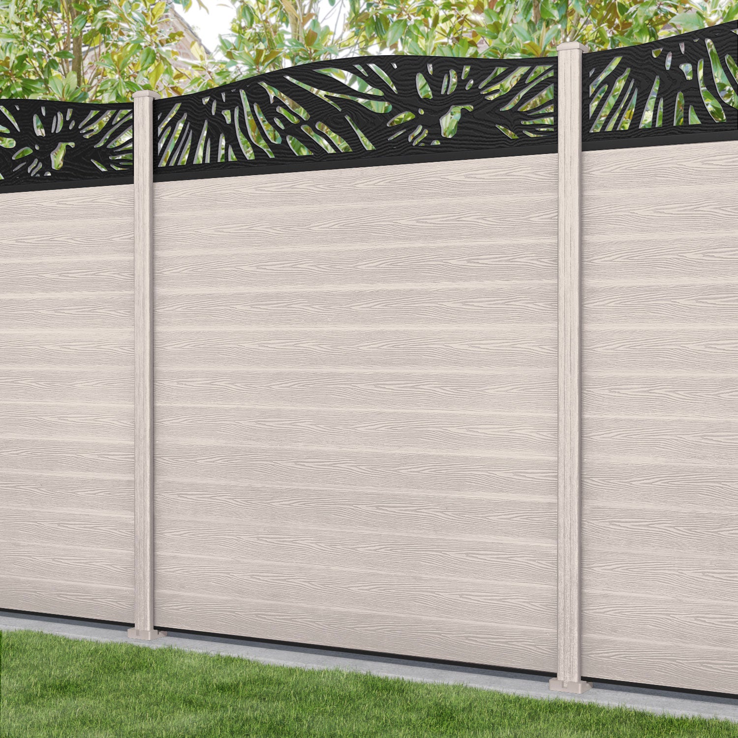 Classic Poppy Curved Top Fence Panel - Mid Stone - with our composite posts