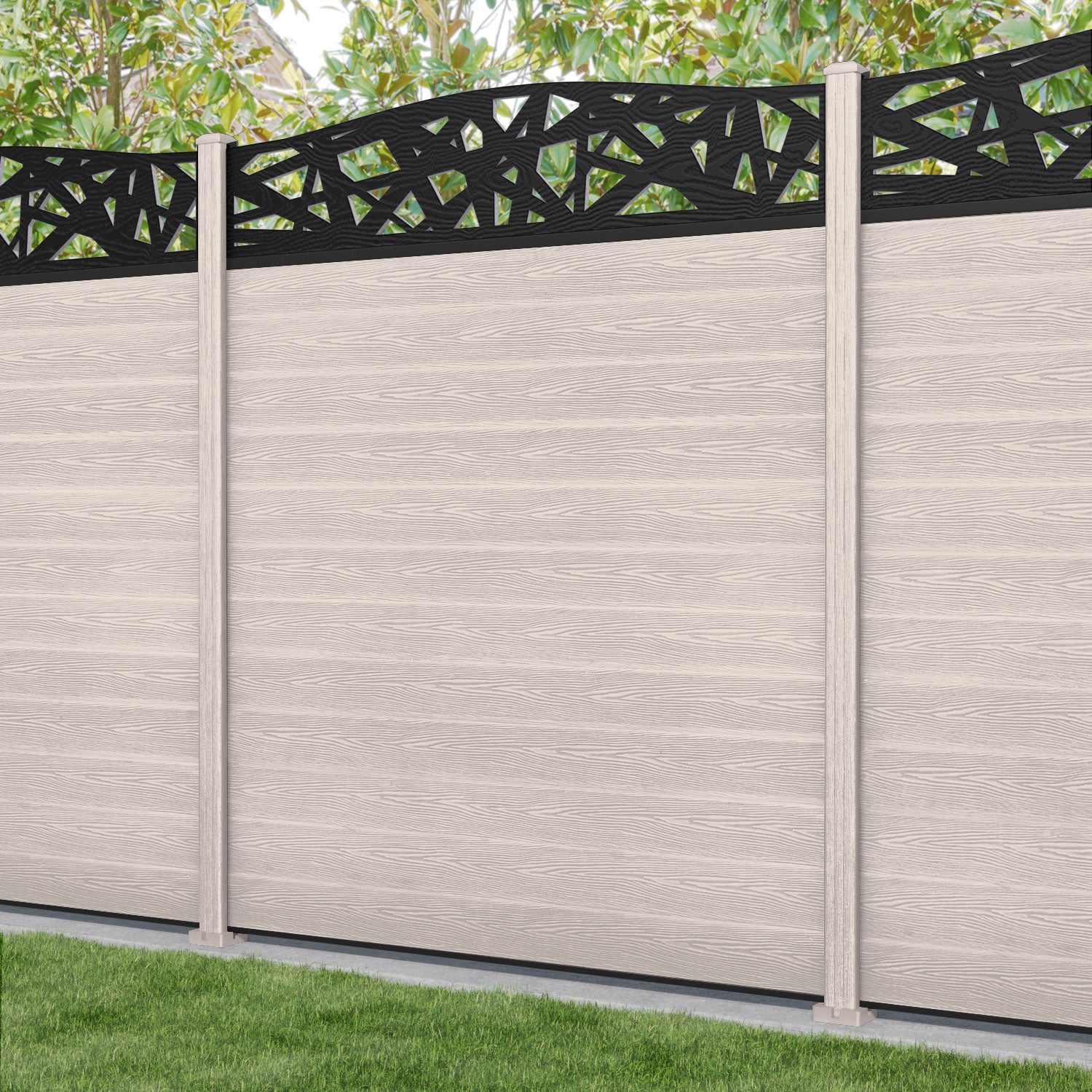 Classic Prism Curved Top Fence Panel - Mid Stone - with our composite posts