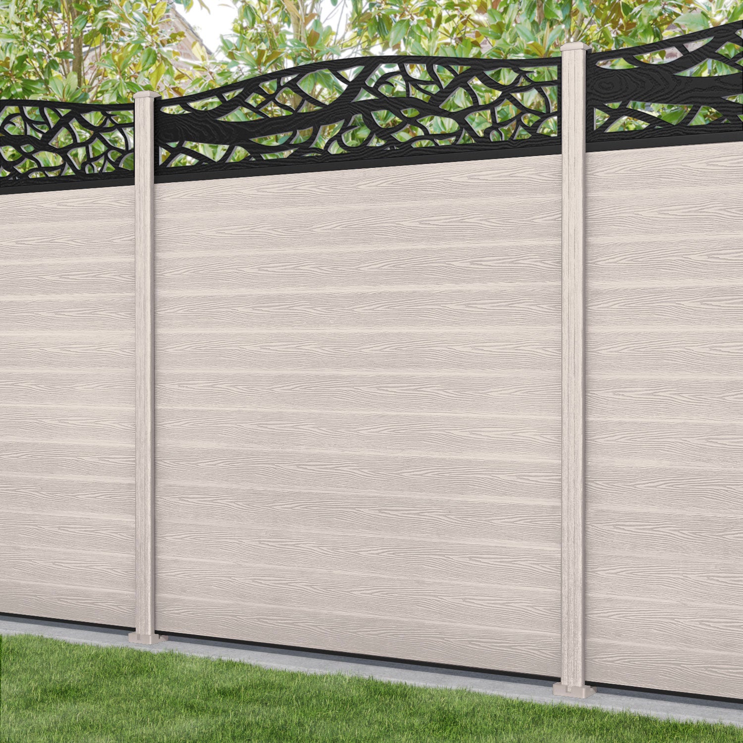 Classic Twilight Curved Top Fence Panel - Mid Stone - with our composite posts