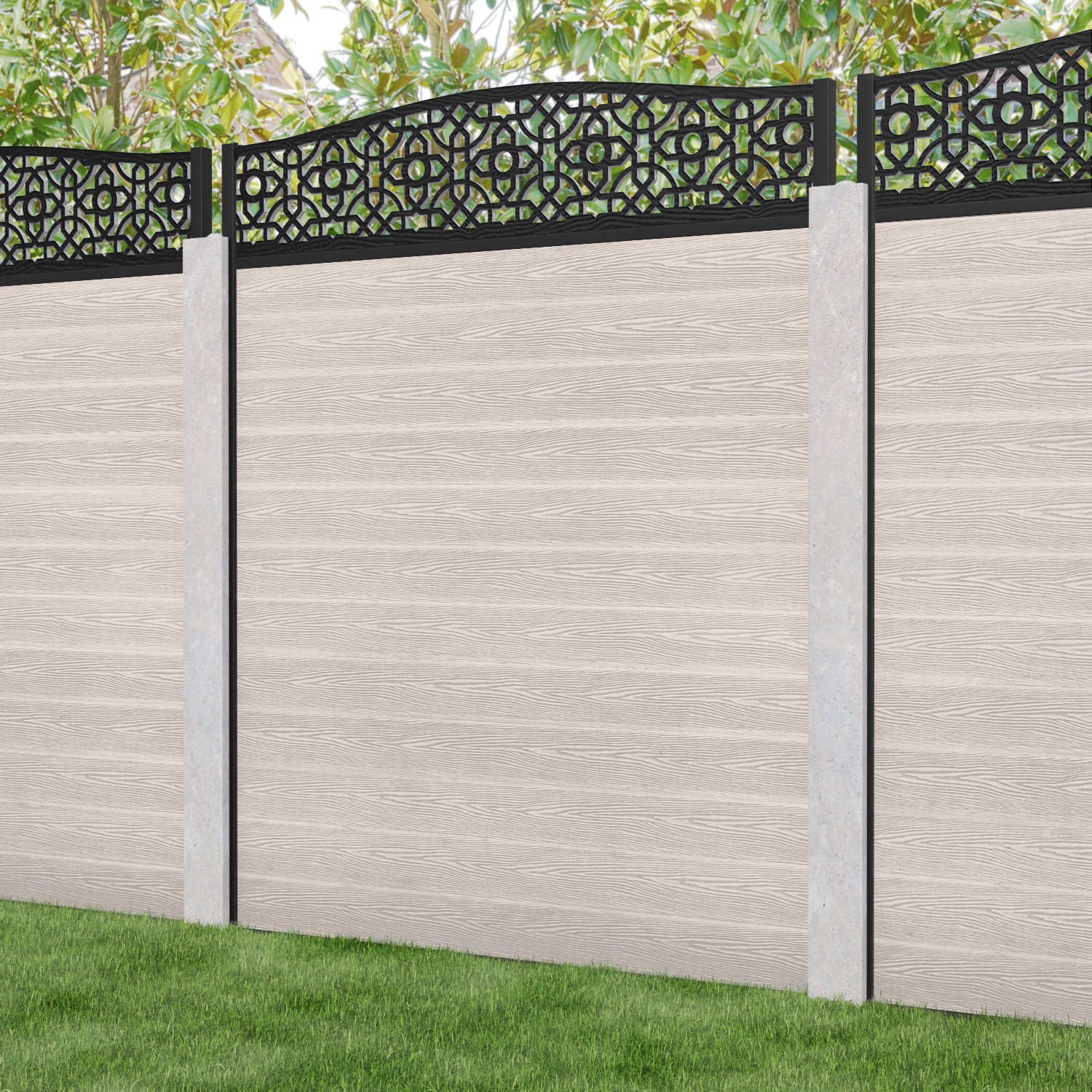Classic Nabila Curved Top Fence Panel - Mid Stone - for existing concrete posts