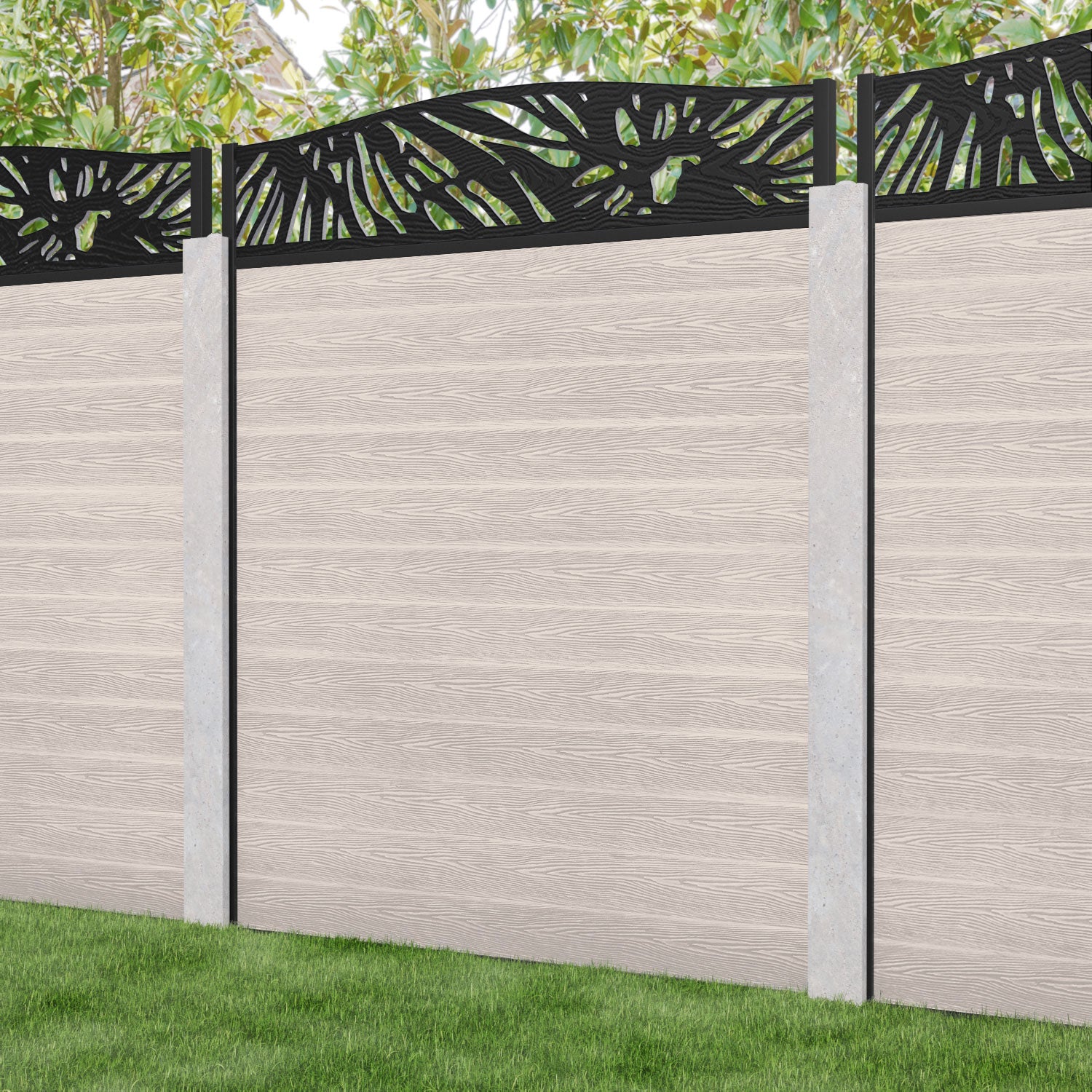 Classic Poppy Curved Top Fence Panel - Mid Stone - for existing concrete posts