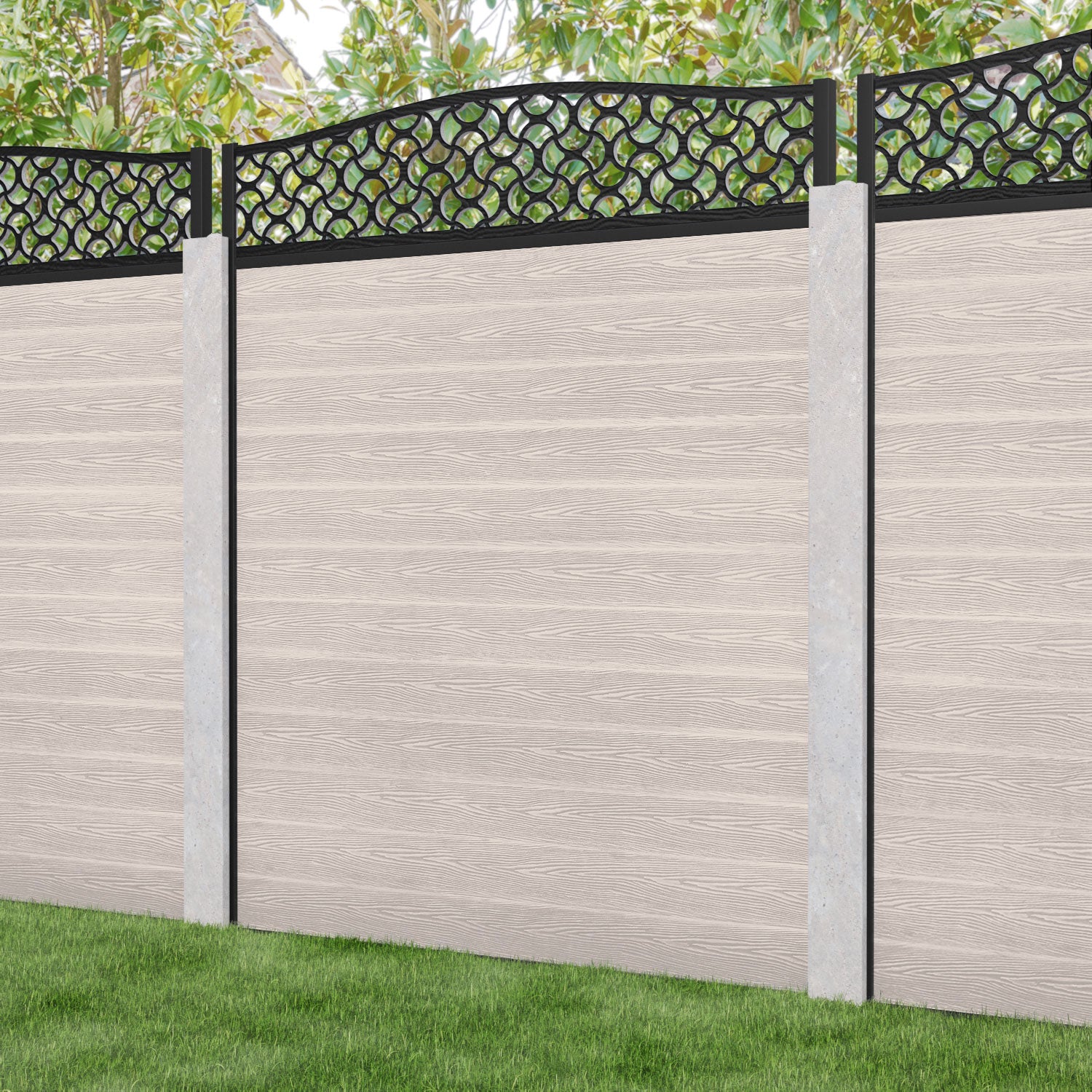 Classic Vida Curved Top Fence Panel - Mid Stone - for existing concrete posts