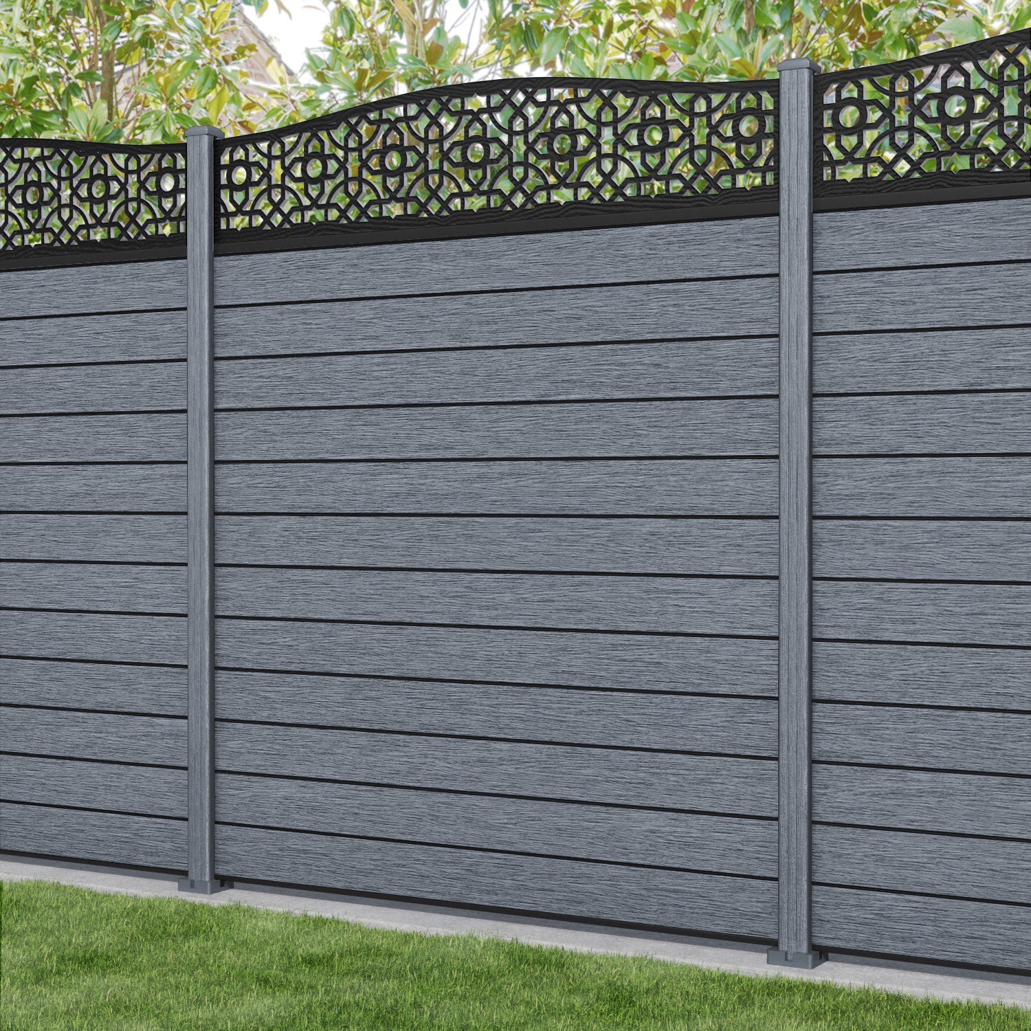 Fusion Nabila Curved Top Fence Panel - Anthracite - with our composite posts