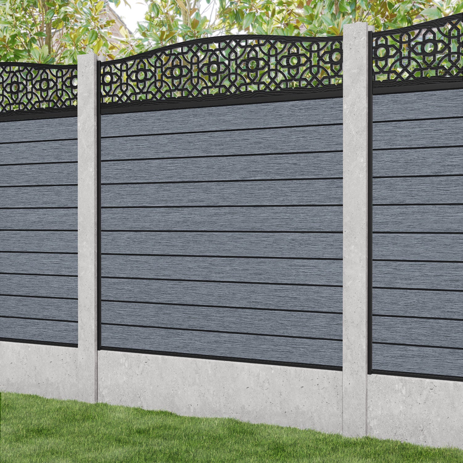 Fusion Nabila Curved Top Fence Panel - Anthracite - for existing concrete posts