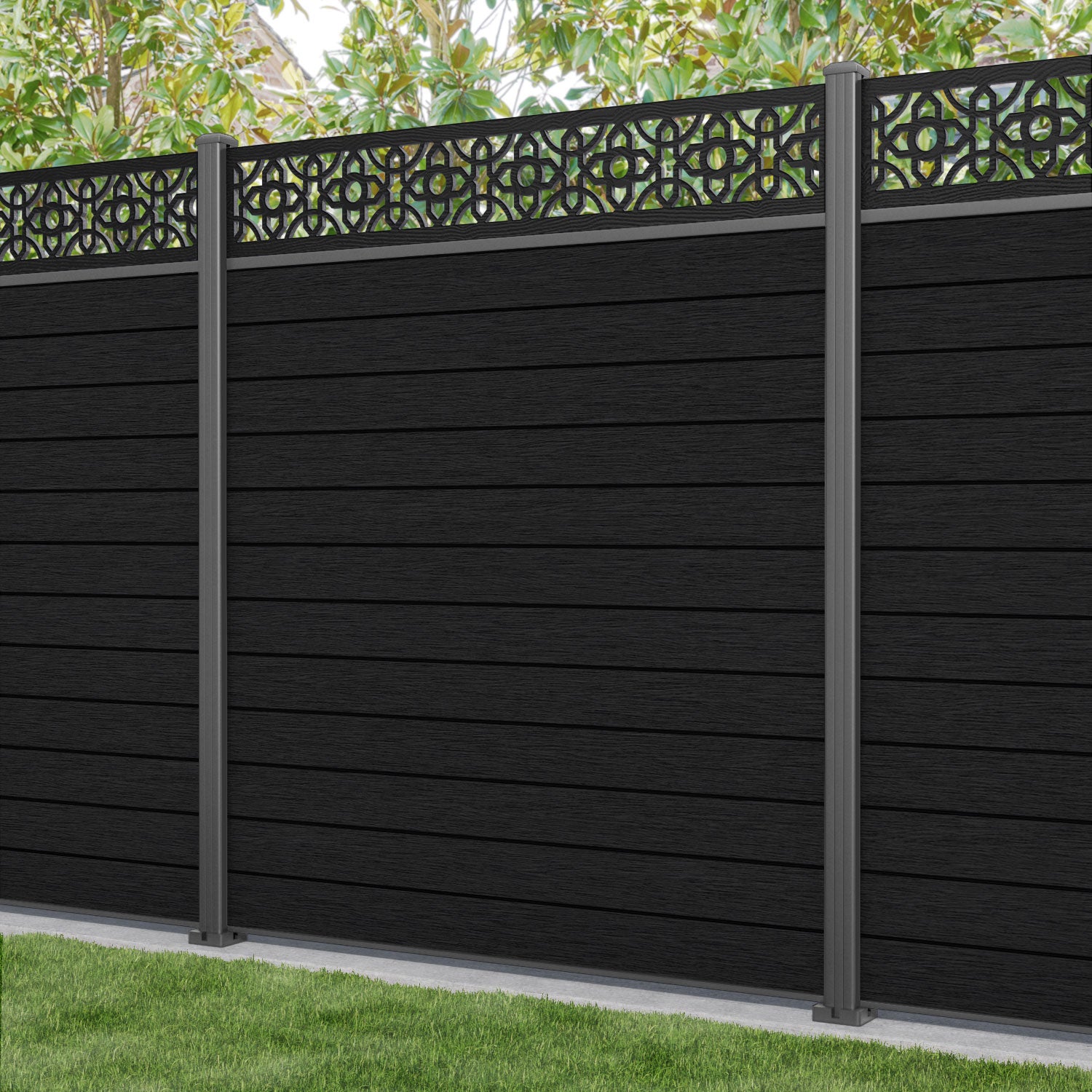 Fusion Nabila Fence Panel - Black - with our aluminium posts