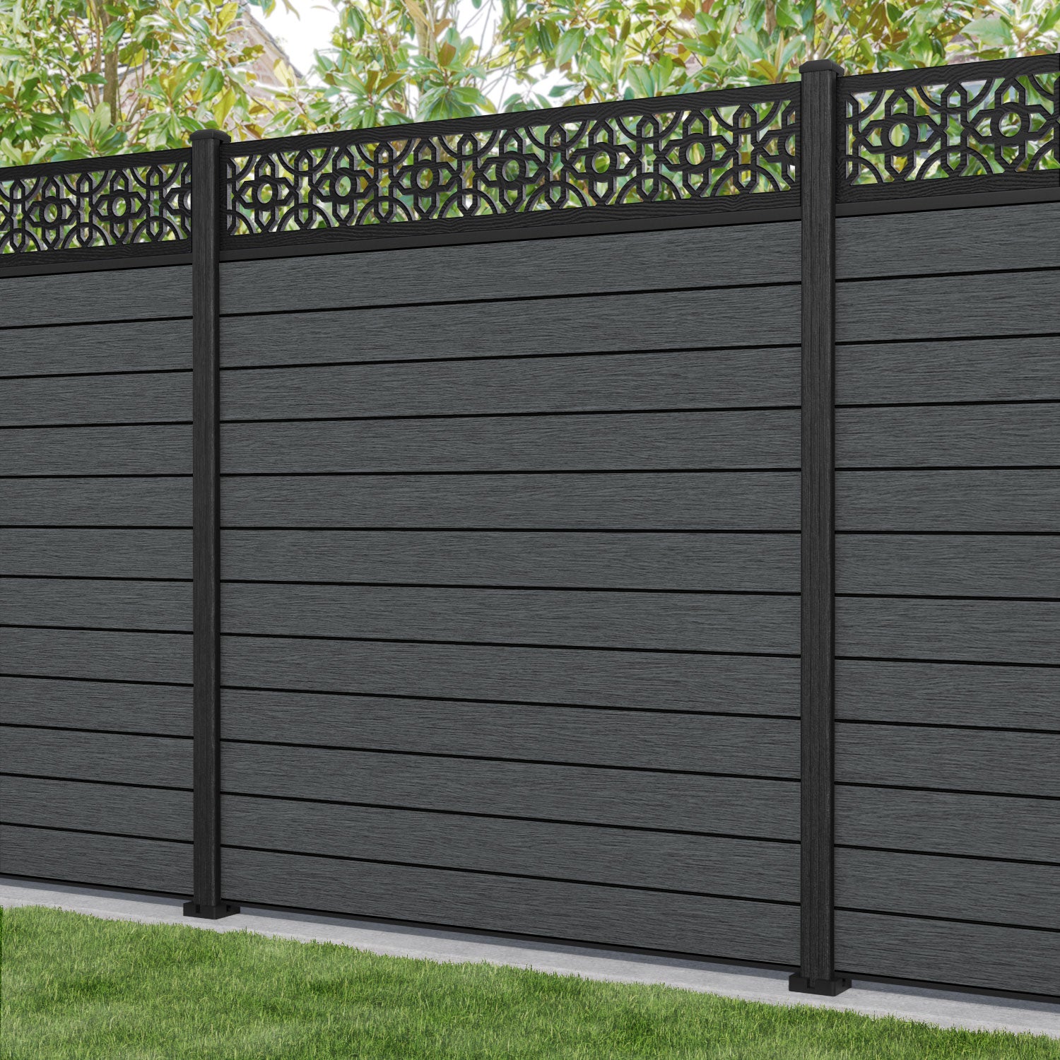 Fusion Nabila Fence Panel - Dark Grey - with our composite posts