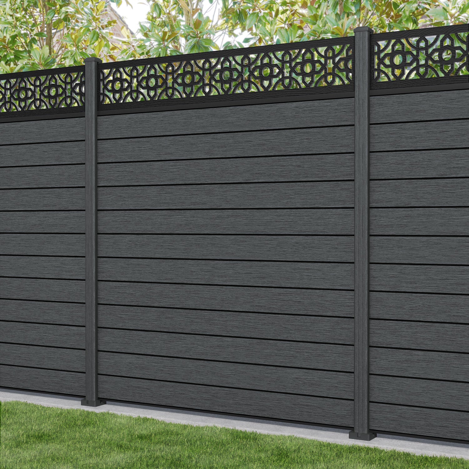 Fusion Nabila Fence Panel - Dark Grey - with our composite posts